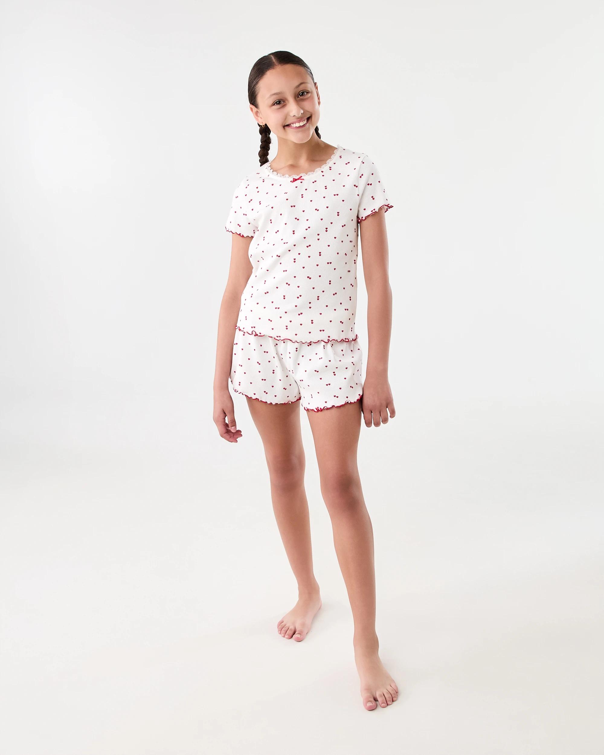 1 Rib Shorts Pyjama Set Wht Hart, 1 of 8