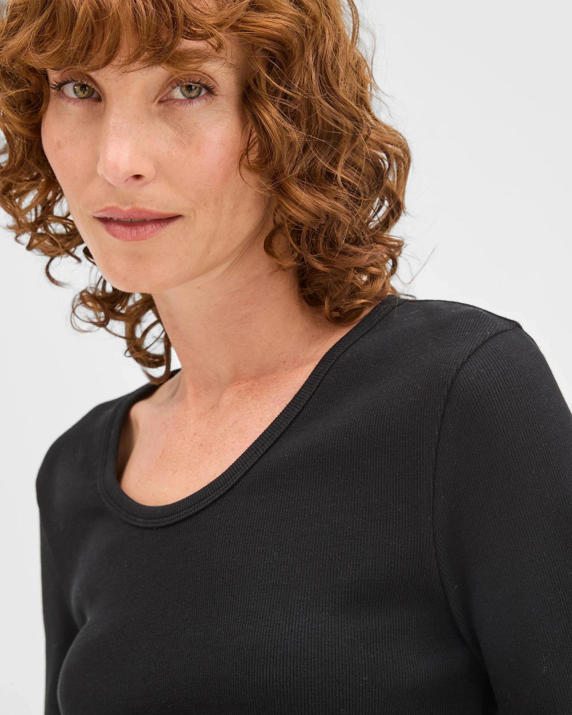 5 Target Woman Australian Cotton Long Sleeve Scoop Neck Rib T-Shirt BLACK, 5 of 6