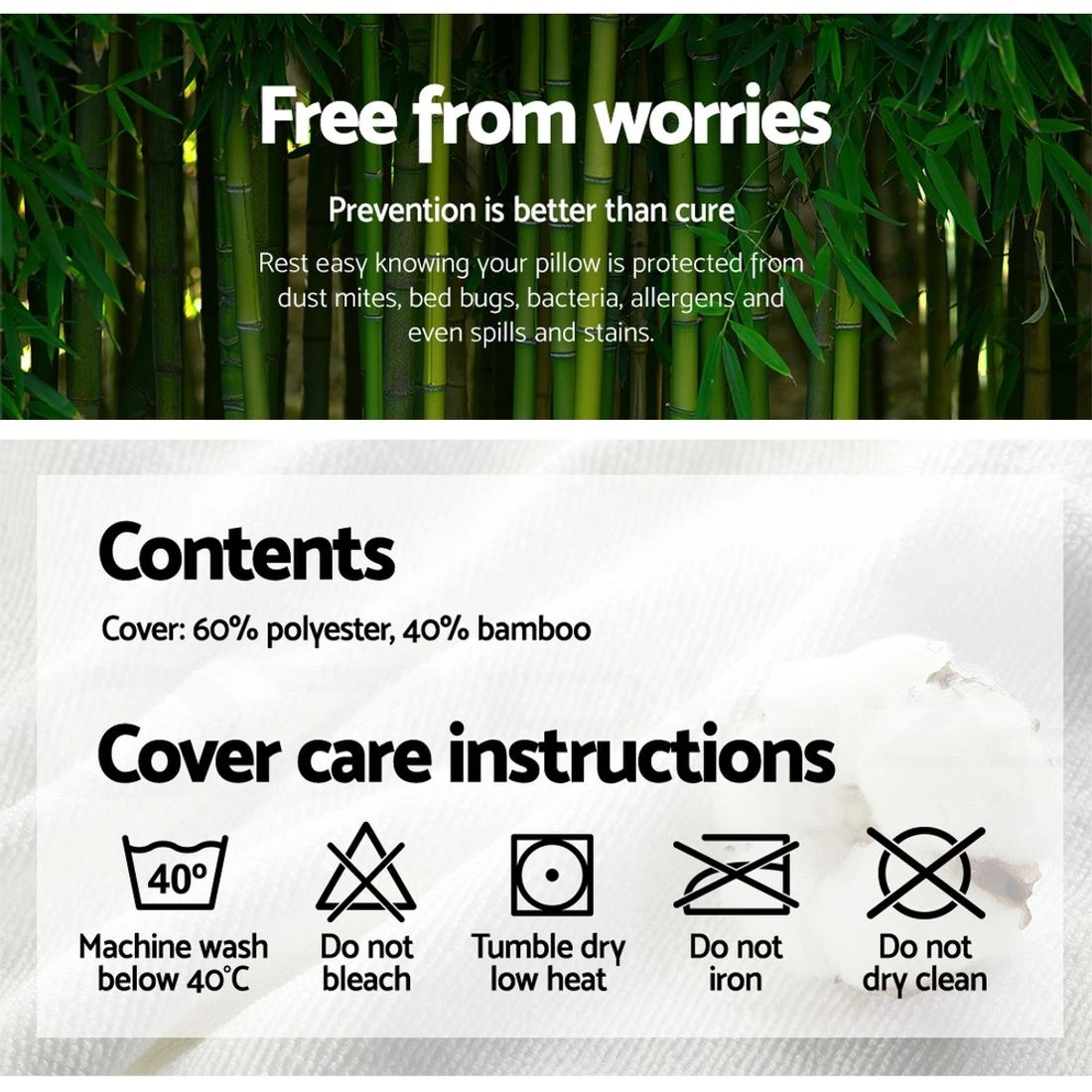 5 Giselle Bedding Memory Foam Pillow Bamboo Twin Pack - White, 5 of 7