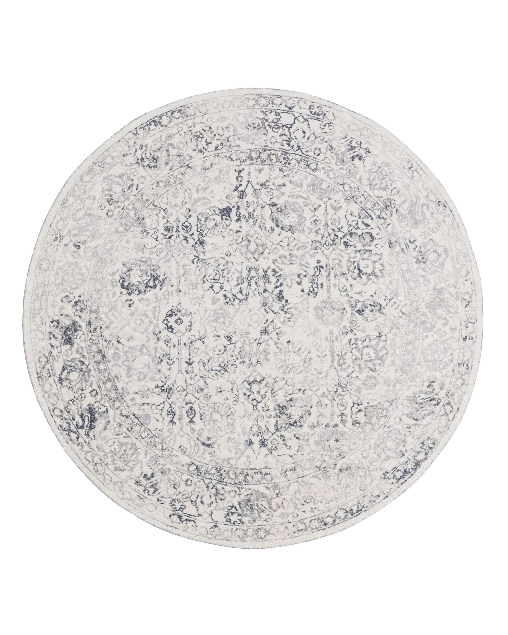 1 Loopsie Yeni Floral Washable Round Rug-240cm x 240cm - Grey, 1 of 5
