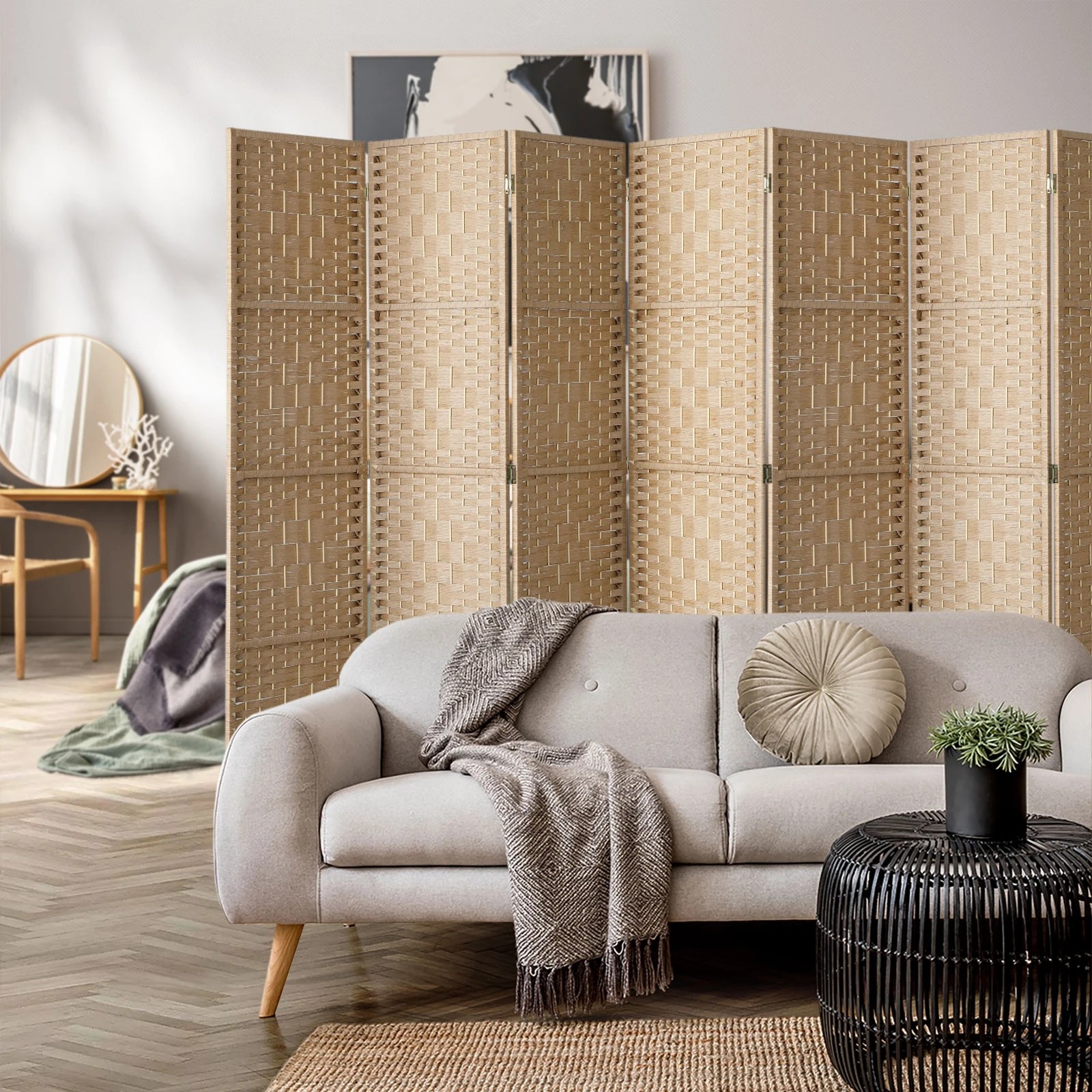 4 Oikiture 8 Panels Room Divider - Natural, 4 of 10