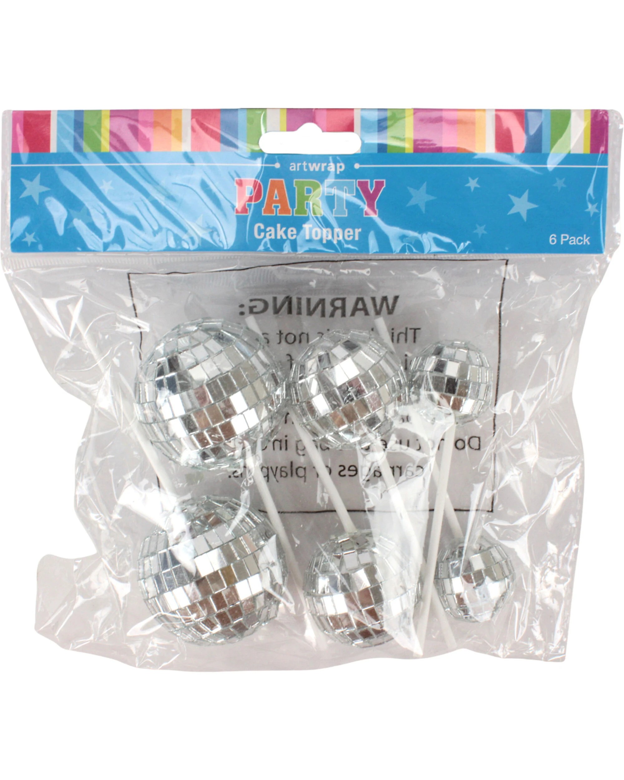 4 Artwrap Disco Mirror Ball Cake Toppers Pack of 6 - Silver, 4 of 5