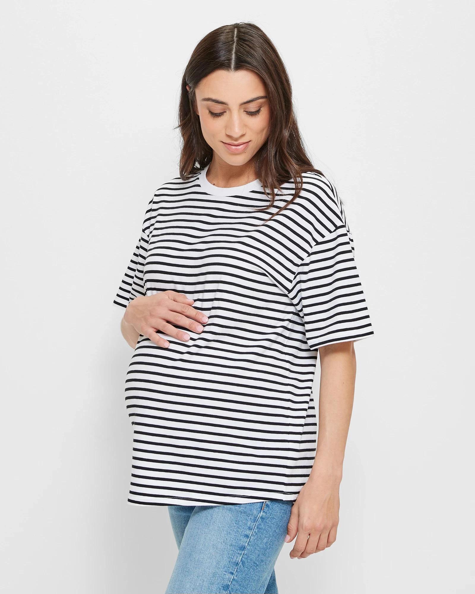 3 Target Maternity Australian Cotton Crew Neck T-Shirt WHITE / BLACK STRIPE, 3 of 5
