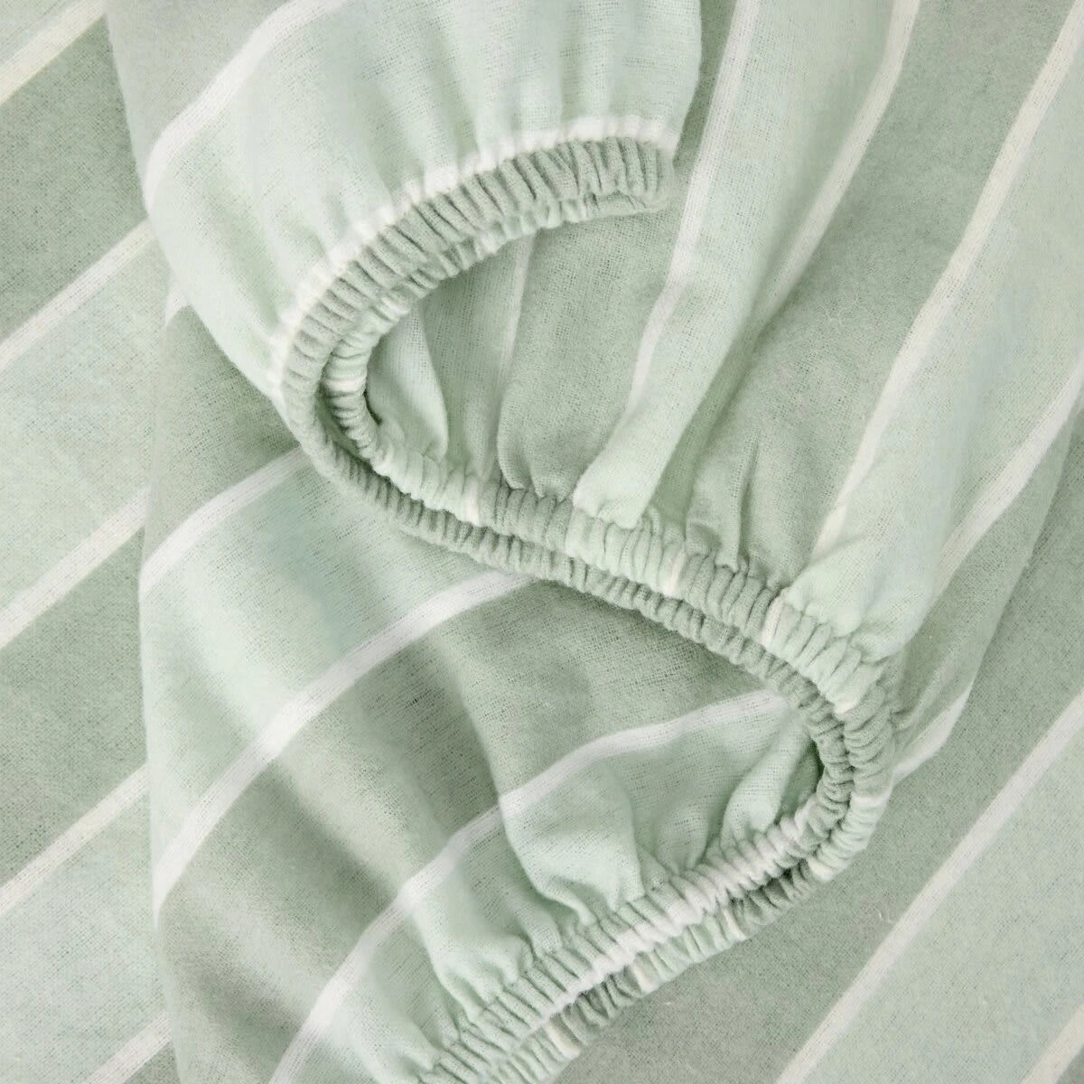 3 Stripe Flannelette Cotton Sheet Set - Double Bed, Sage, 3 of 7