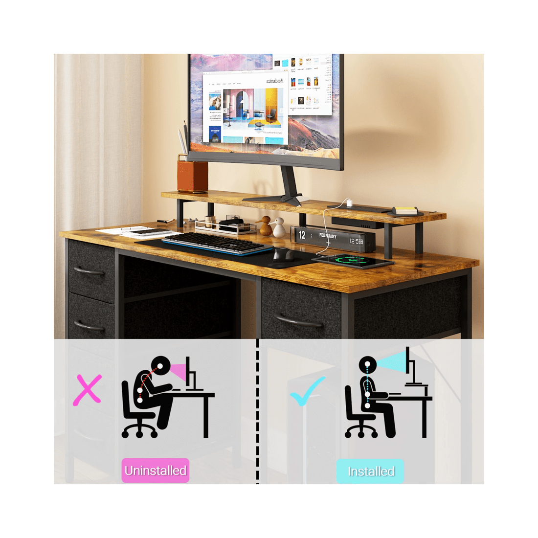 4 Advwin 120cm Walnut Computer Desk With Led Lights Power Outlets Gaming Desk, 4 of 9