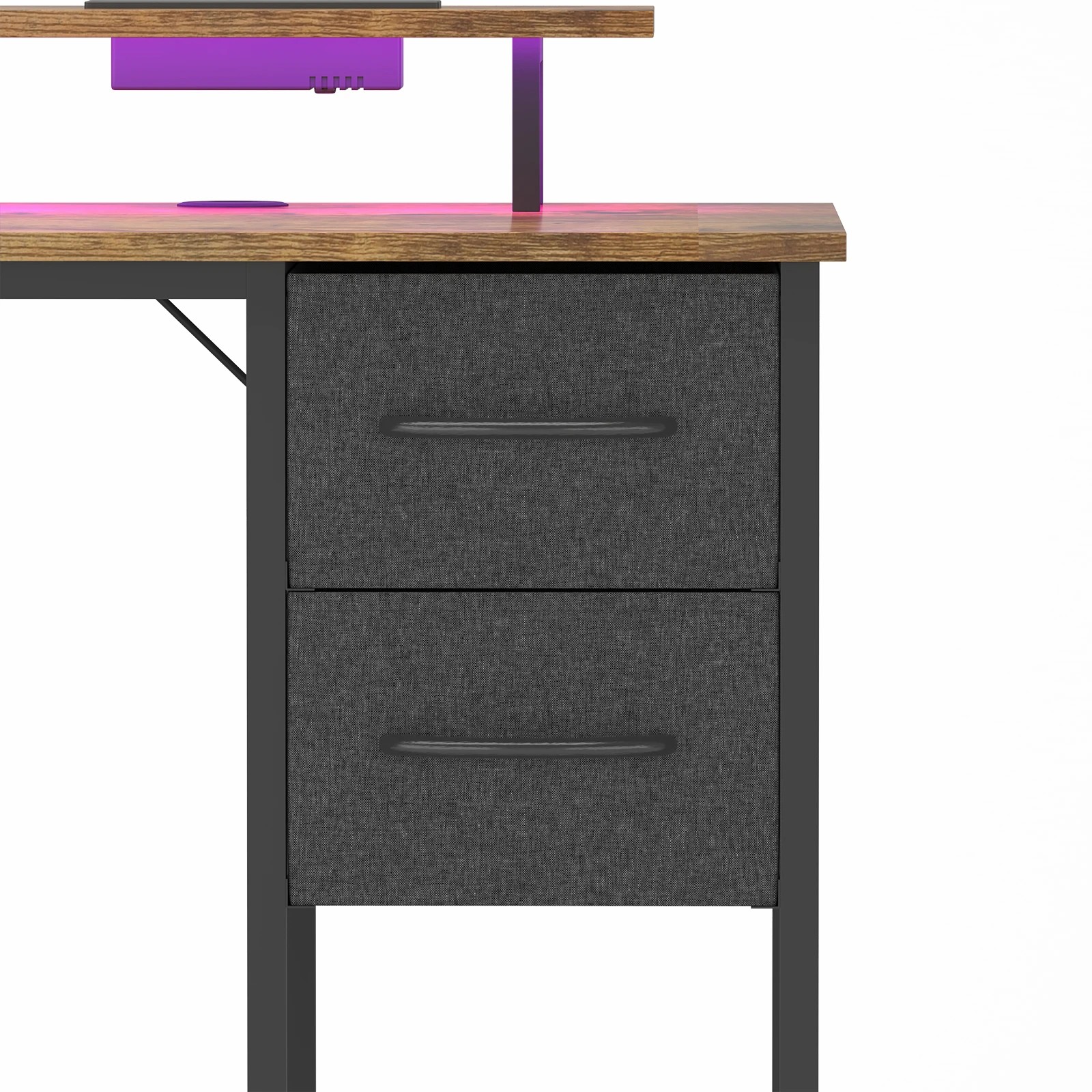 4 Advwin 120cm Walnut Computer Desk With Led Lights Power Outlets Gaming Desk, 4 of 8