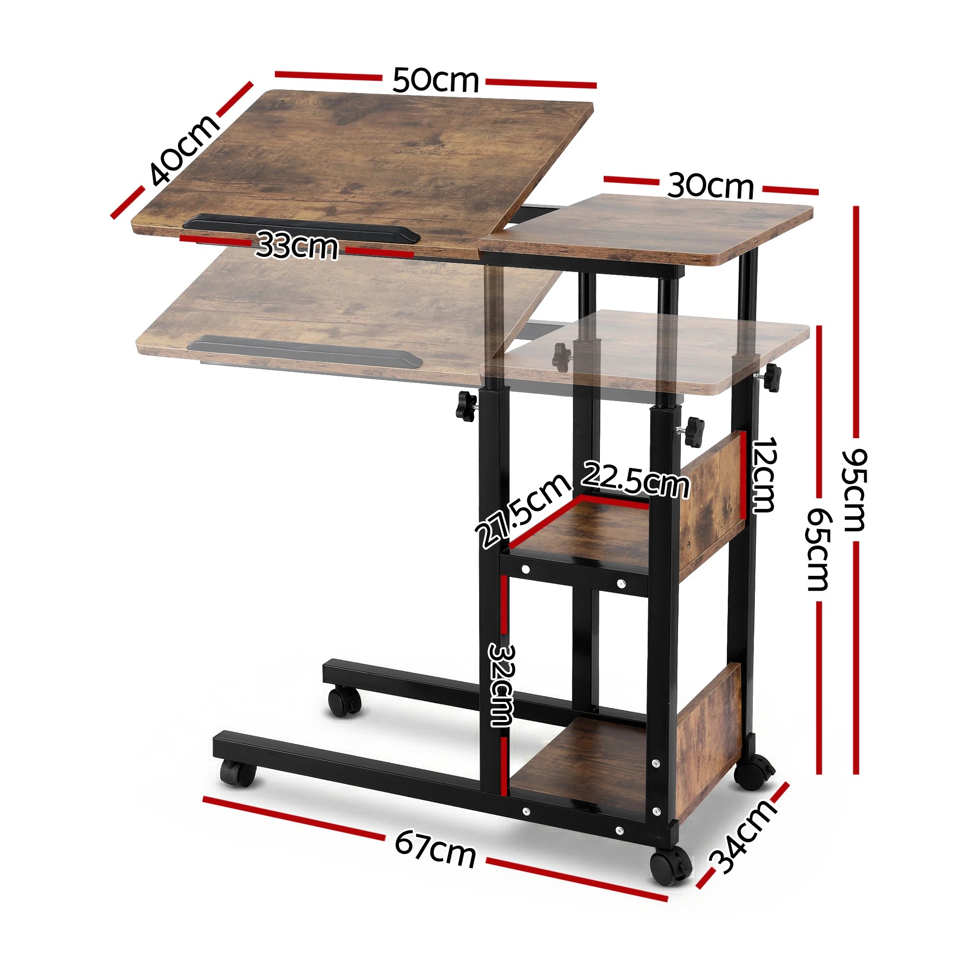 2 Artiss 3 Tier Adjustable Laptop Desk Tiltable Mobile Side Table - Multi, 2 of 3