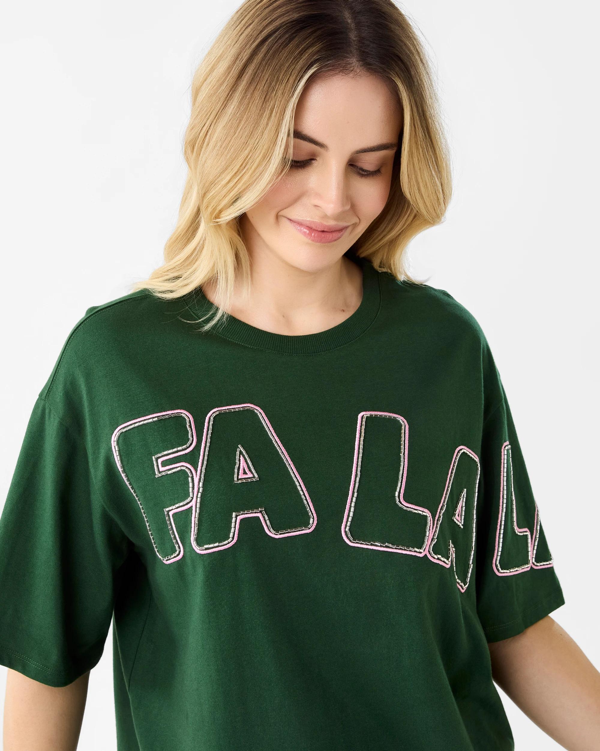 4 Short Sleeve Oversized Chopped  Christmas Beaded T-shirt Green, 4 of 6