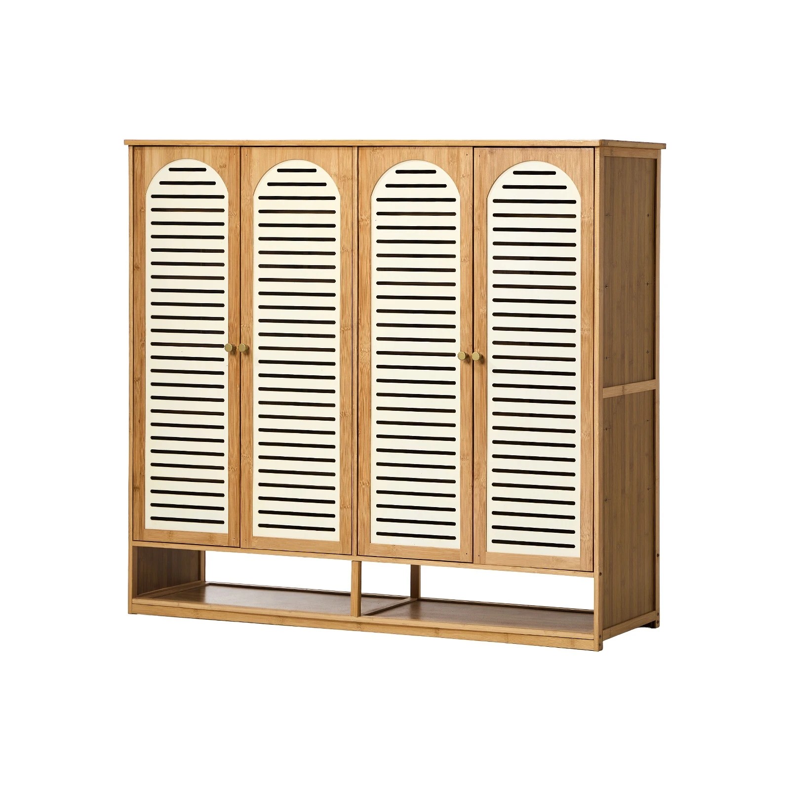 1 Oikiture Shoe Storage Cabinet 4 Doors Bamboo Shoe Organiser Shelf - Beige, 1 of 8