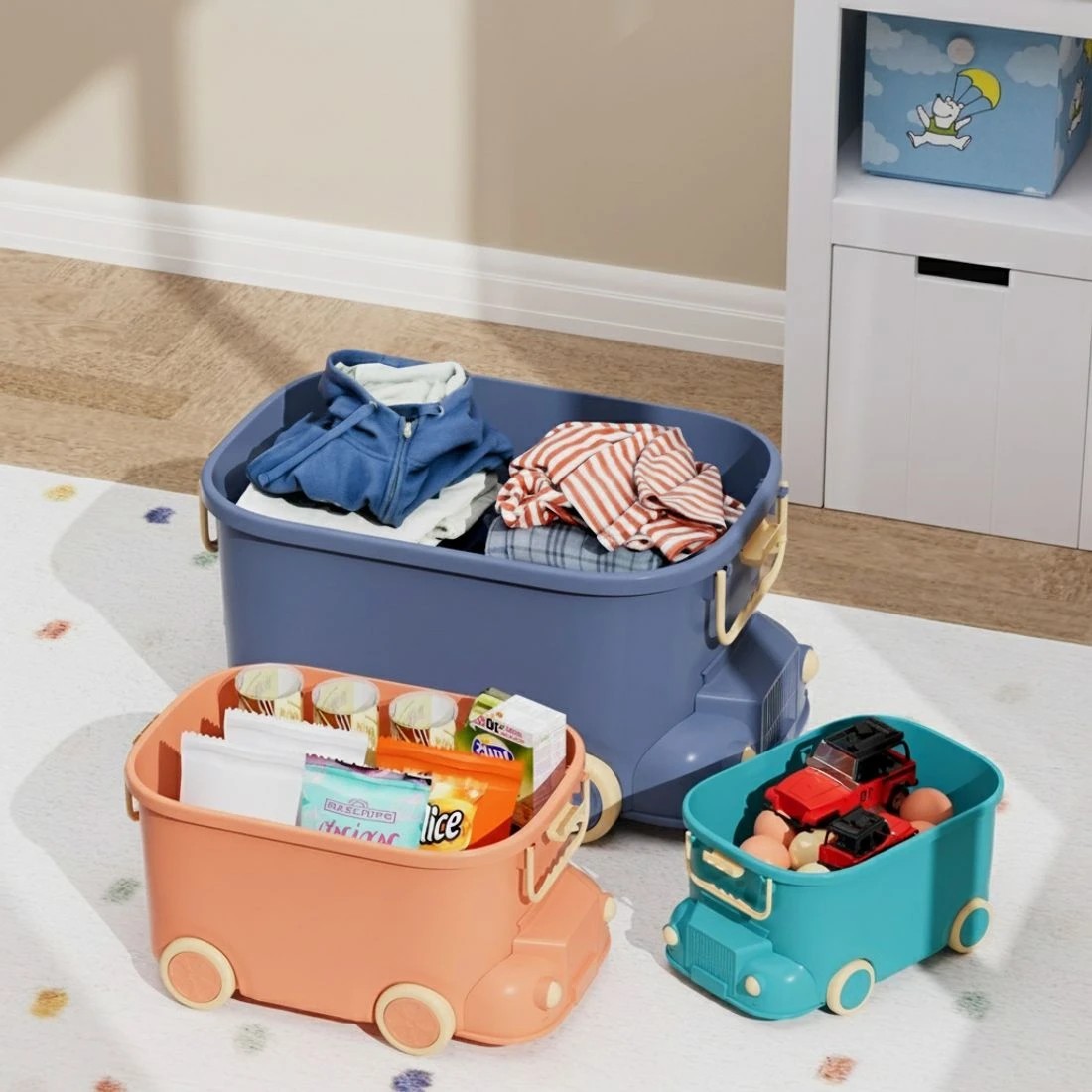 4 Keezi 3PCS Toy Storage Box Cute Car Toy Container Kids Toys Organiser Snack Boxes - Multi, 4 of 5
