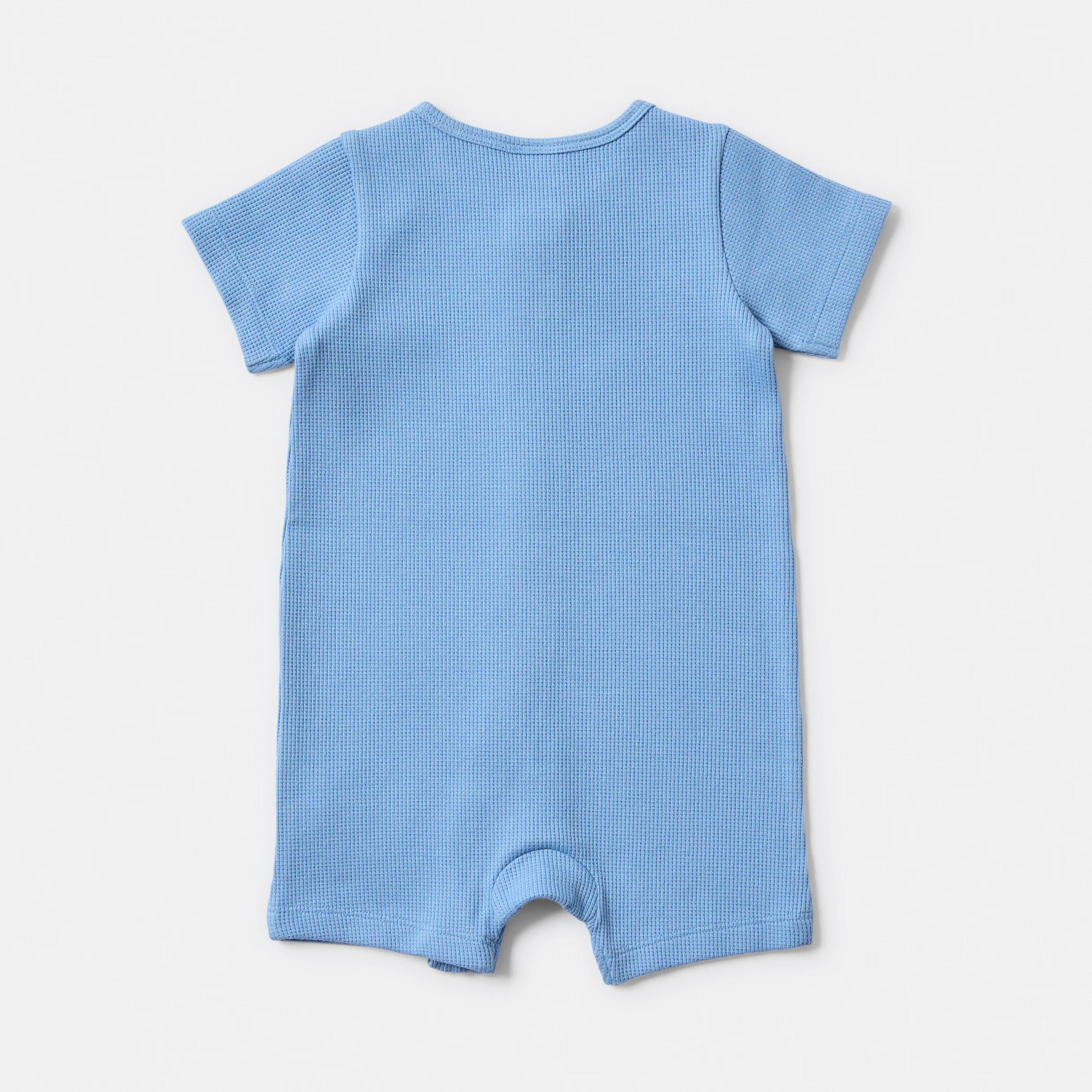 2 Short Sleeve Waffle Zip Romper BLUE SMILEY, 2 of 3