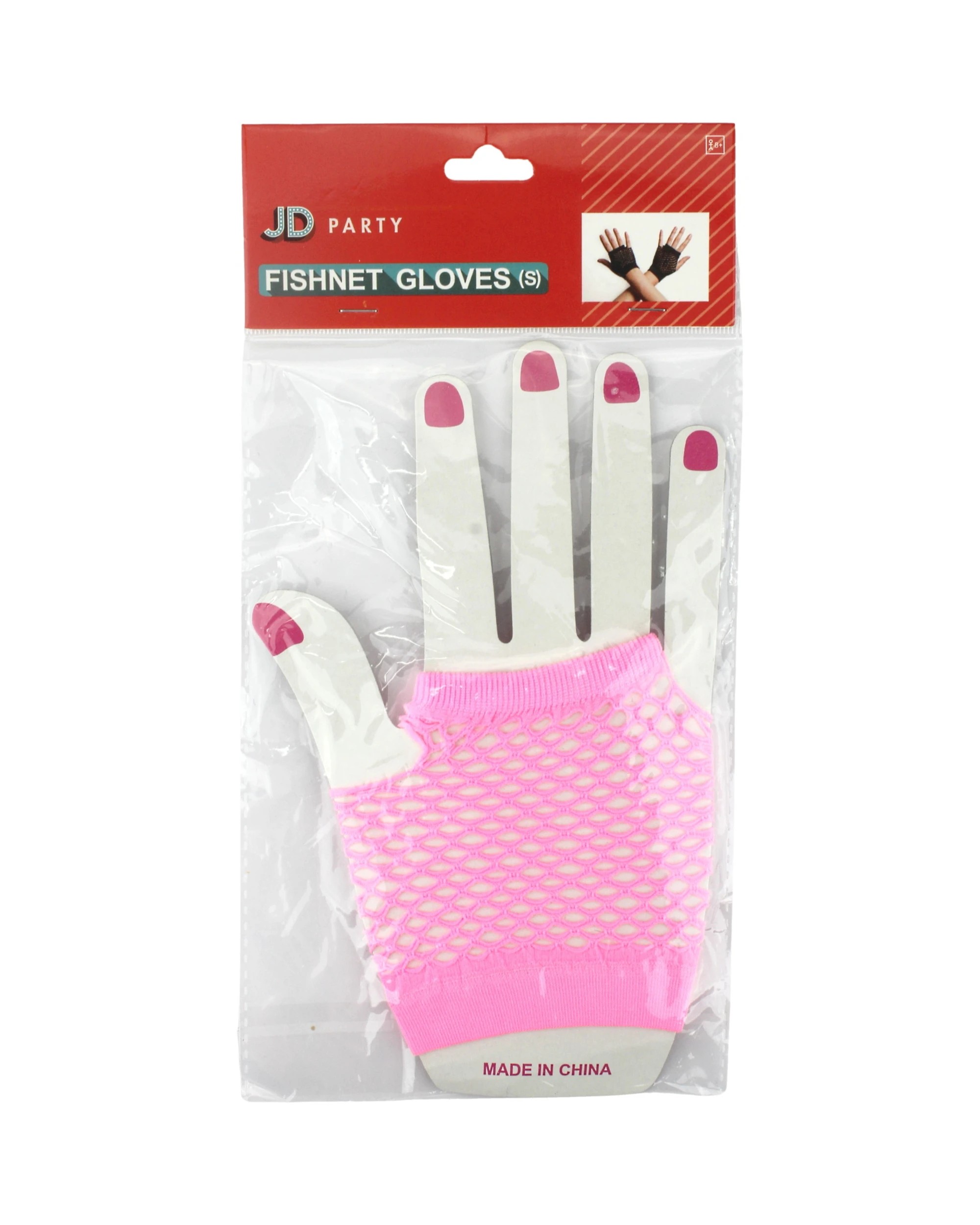 2 JD Party Neon Short Fingerless Fishnet Gloves - One Size - Pink, 2 of 2