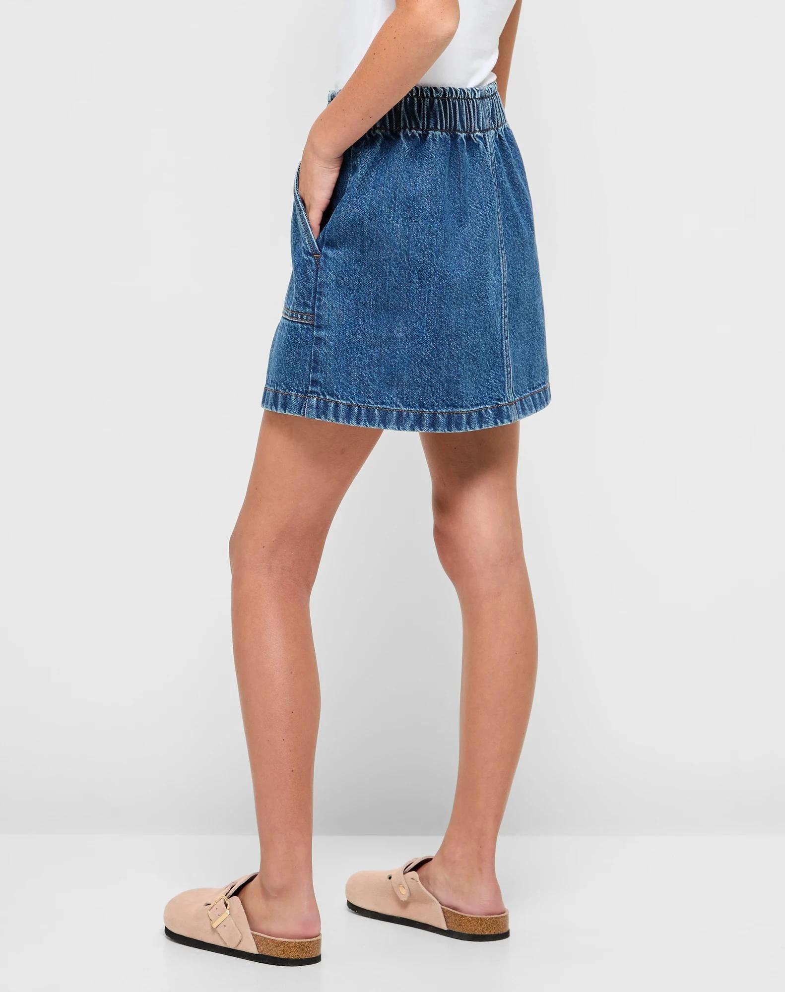 3 Target Elastic Waist Denim Skirt MID WASH, 3 of 5