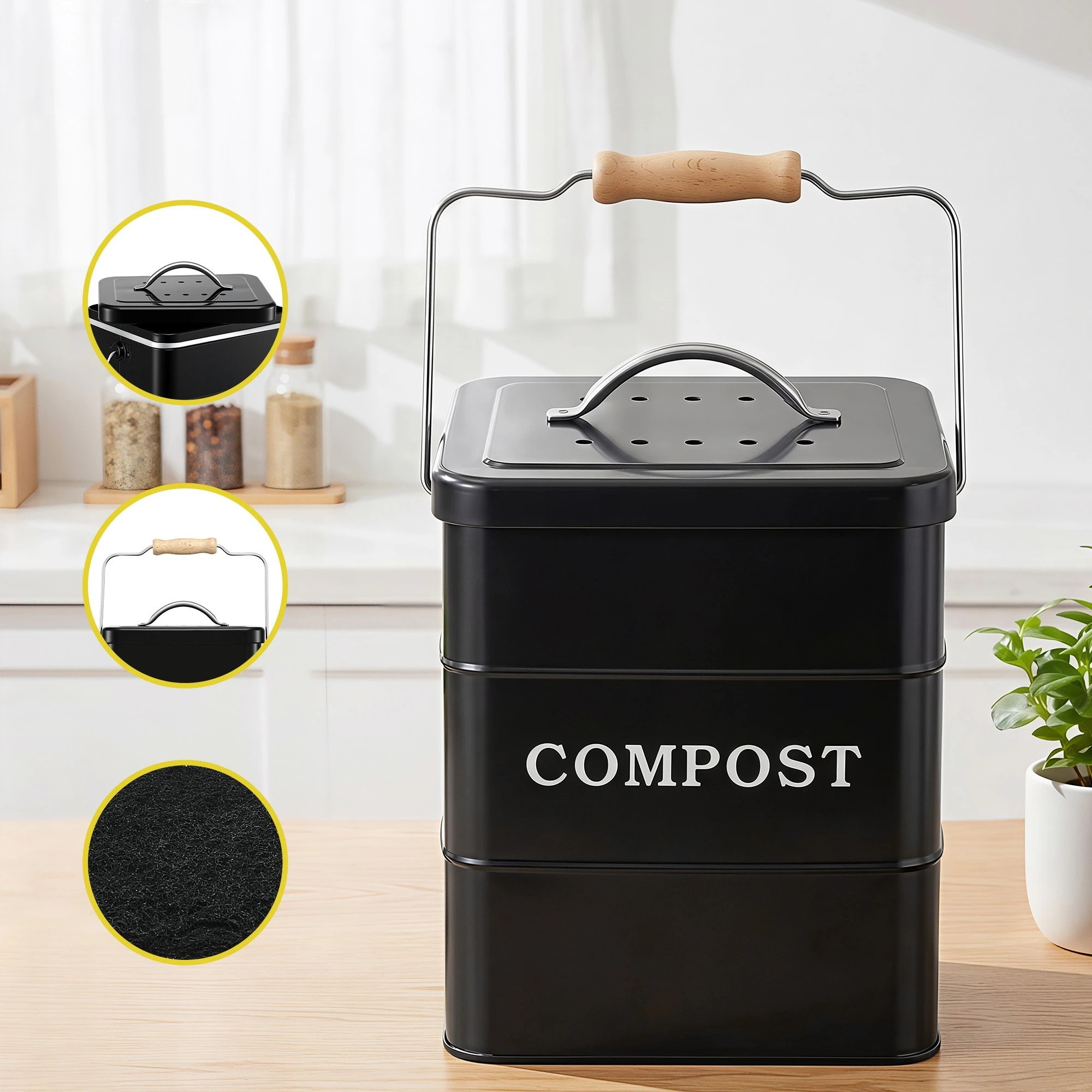 5 Gardeon Kitchen Compost Bin 5L Food Waste Bin - Black, 5 of 9