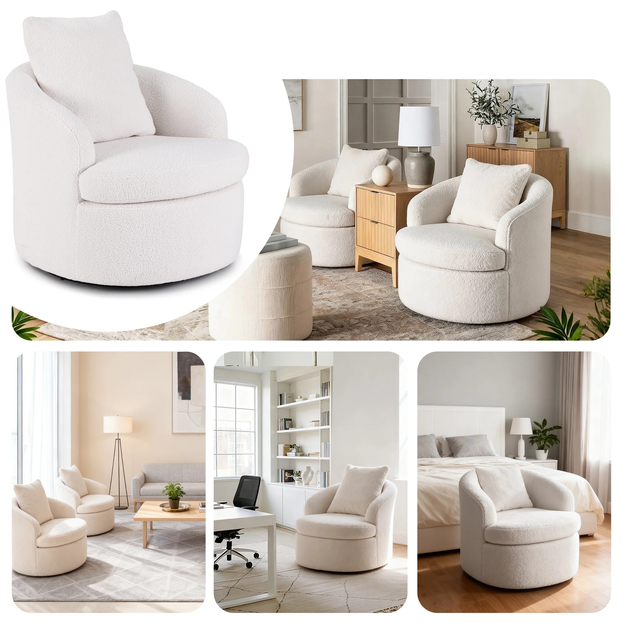 7 Artiss Armchair Accent Chair w/Ottoman Lounge Footrest Storage Boucle - White, 7 of 8