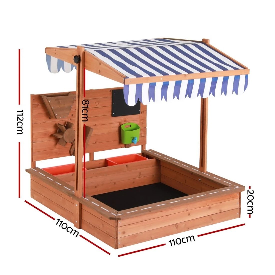 2 Keezi Kids Sandpit Wooden Canopy Sandbox With Cover Funnel Outdoor Toys 110cm Durable Space Saving Modern Decor - Brown, 2 of 5