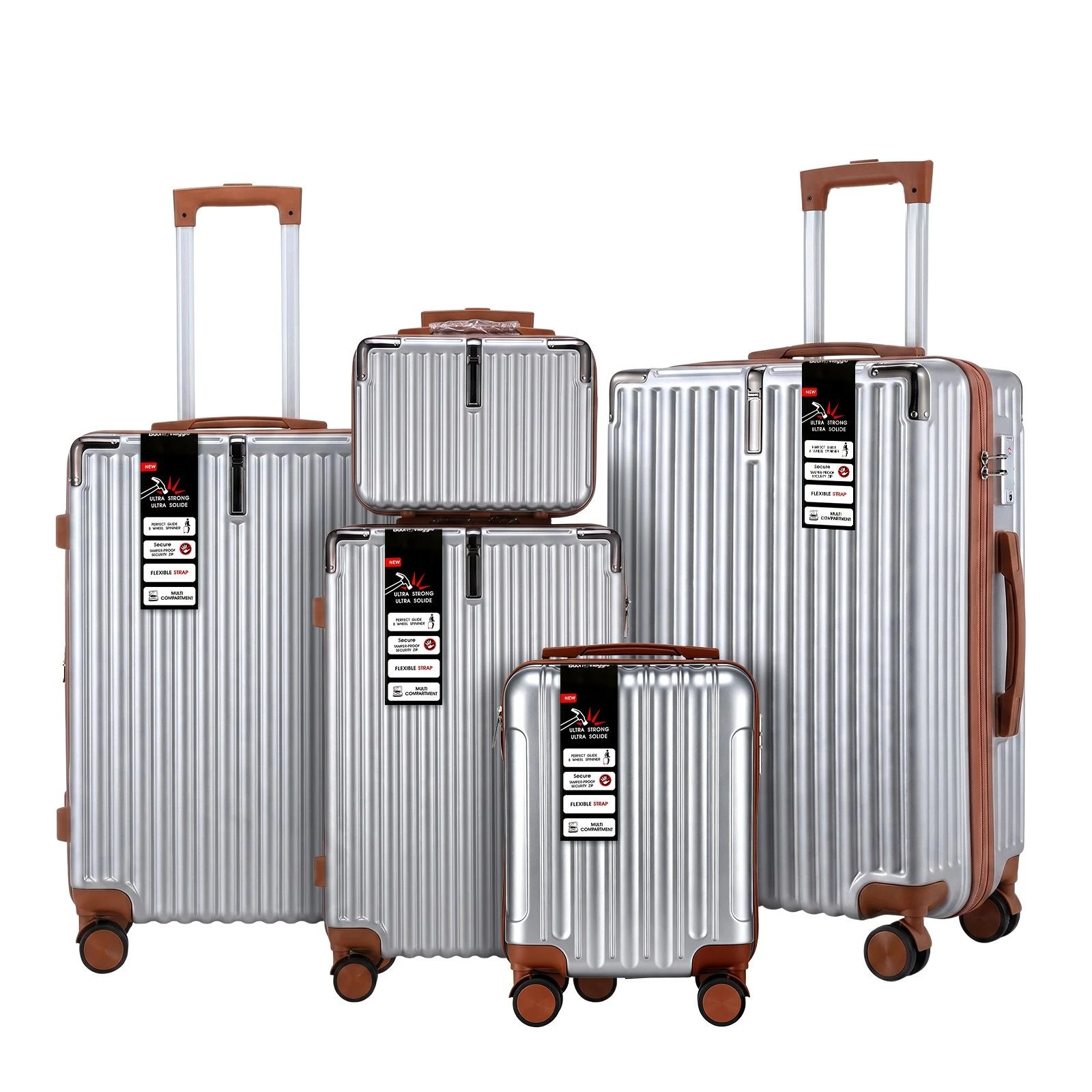 1 Buon Viaggio Lightweight Carry On Luggage Set 5 Piece Hard Case Suitcases with Wheels, TSA Lock & Front Hook, 1 of 6