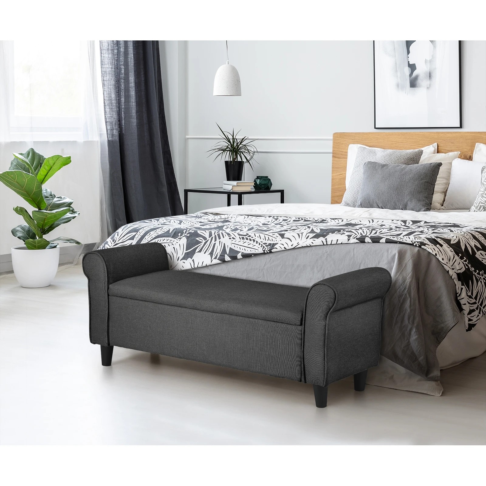 7 Oikiture Storage Ottoman Blanket Box Linen Fabric Arm Foot Stool Couch
 - Grey, 7 of 10