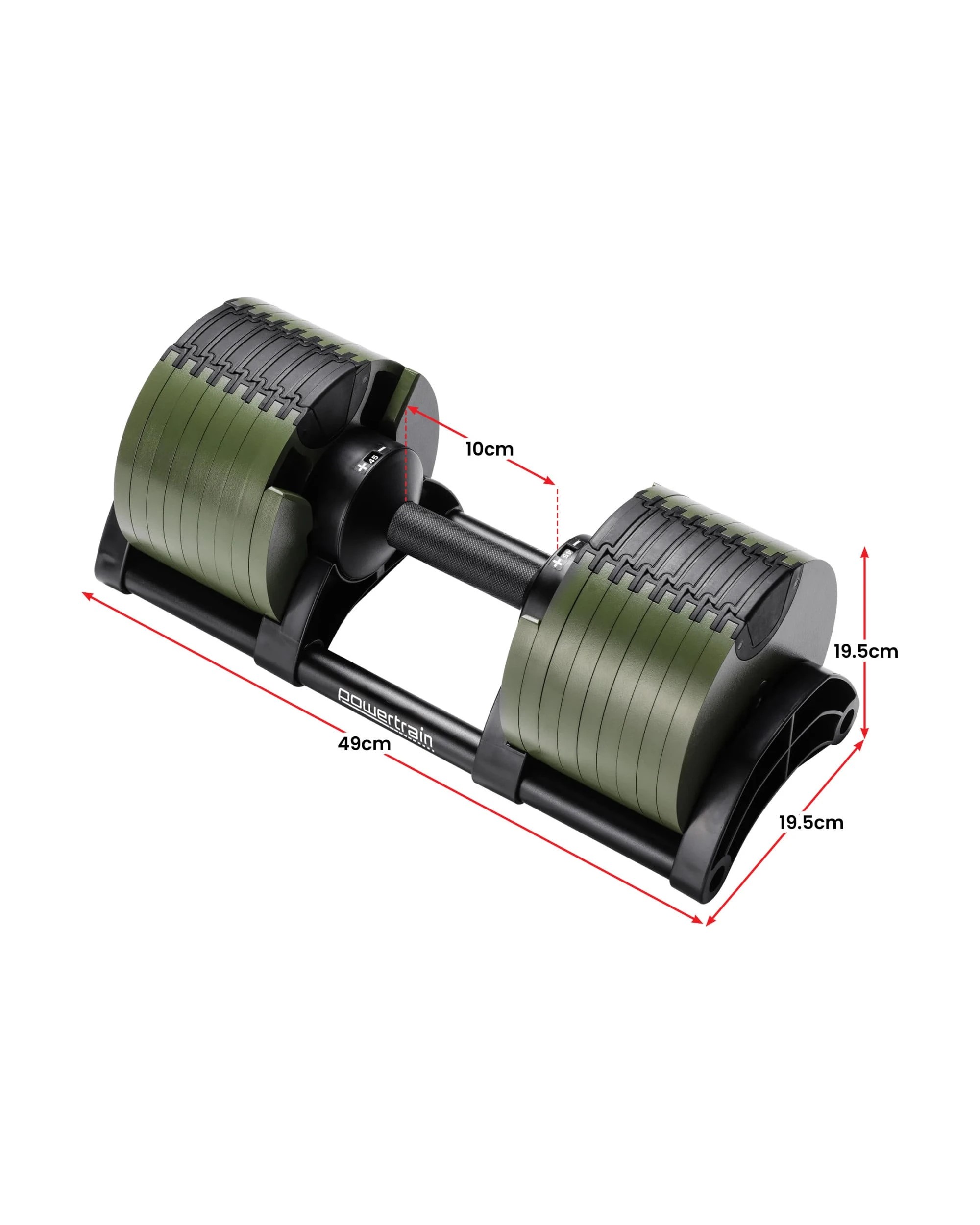 2 Powertrain 45KG Eon Dial Up Adjustable Dumbbell Weight Plates Home Gym Workout Exercise - Green, 2 of 9