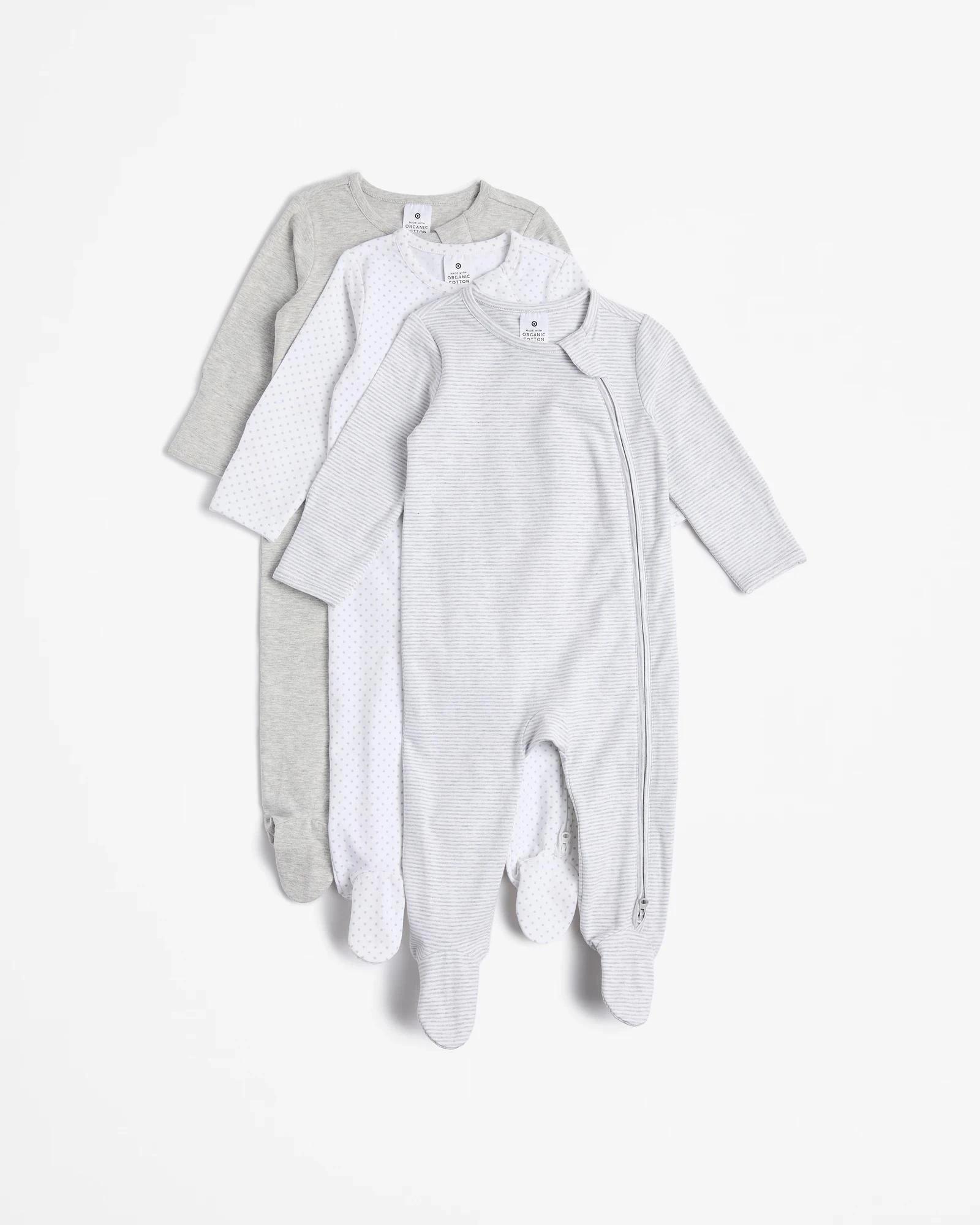 1 Target Baby Baby Organic Cotton Print Zip Coveralls 3 Pack GREY MARLE, 1 of 5