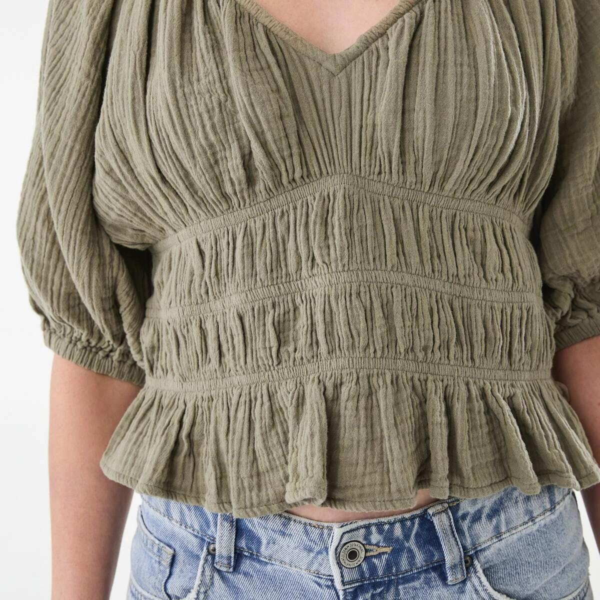 6 Short Sleeve Ruched Peplum Top Pave Grey, 6 of 6