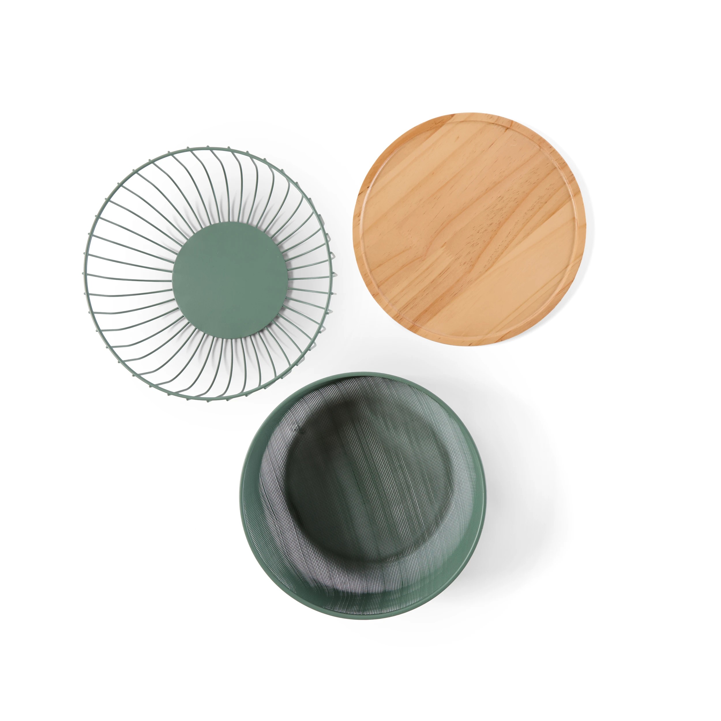 7 3 Piece Metal and Wood Fruit Bowl - Green, 7 of 8