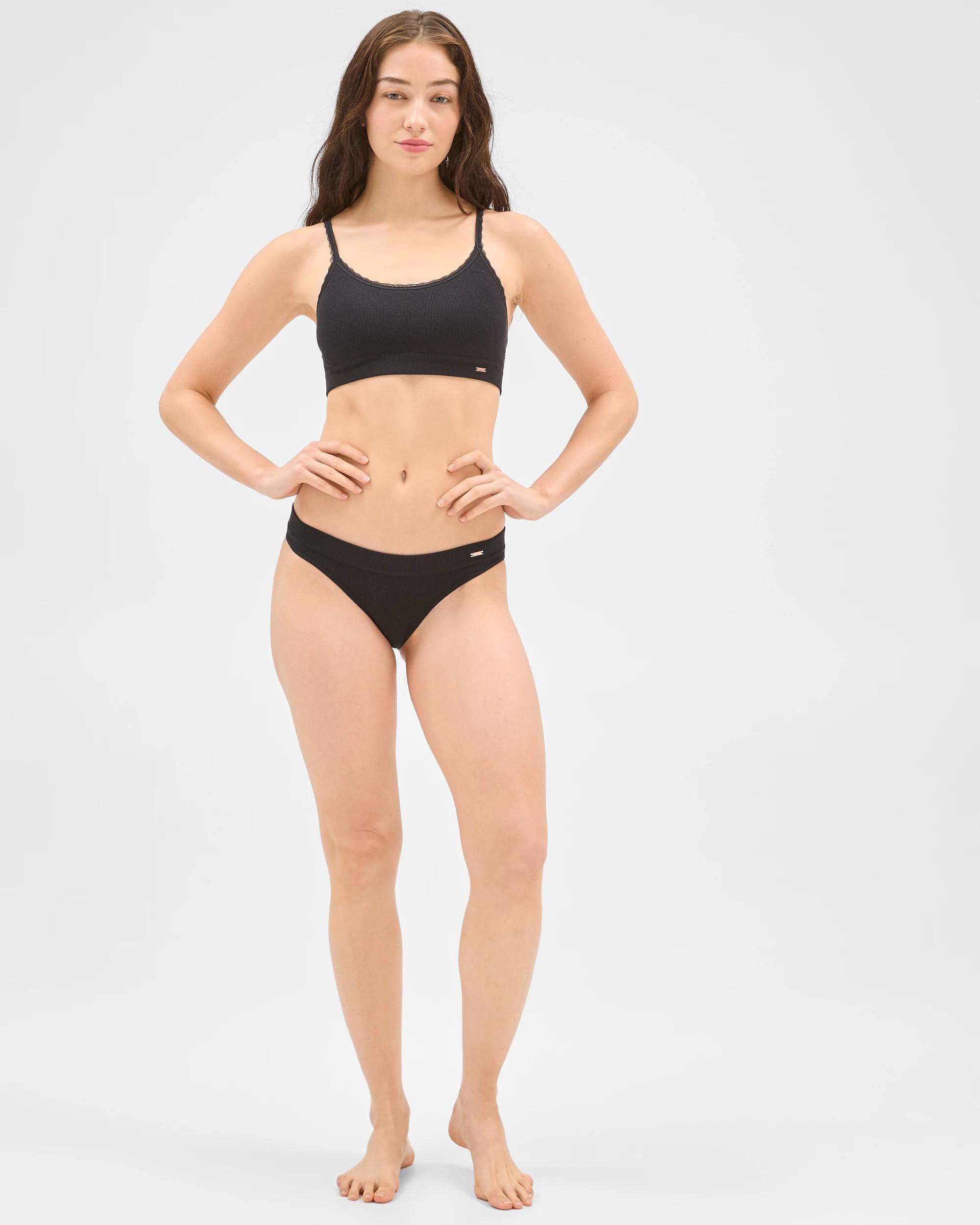 3 Lily Loves Rib and Lace Seamfree Crop Top BLACK, 3 of 5