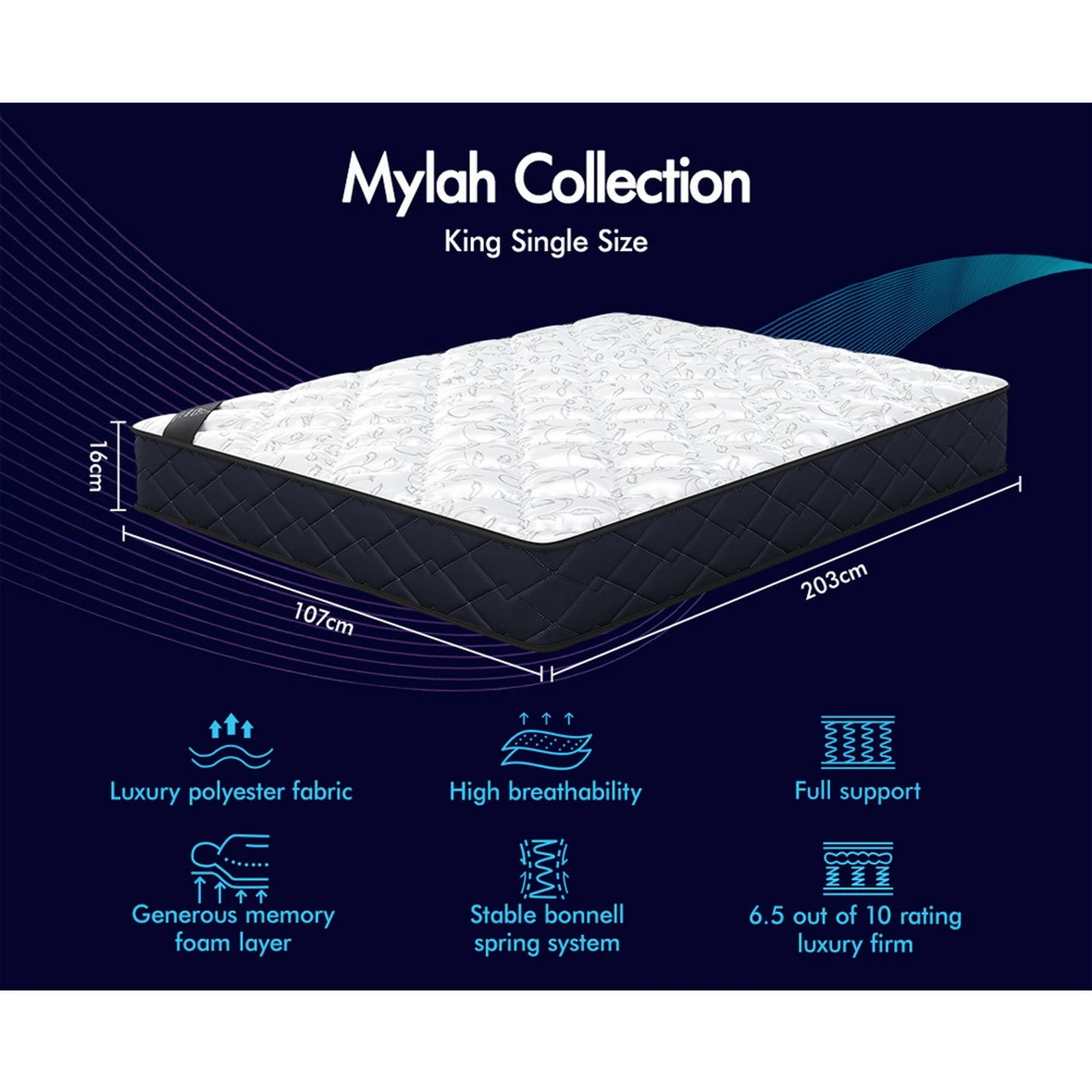 9 Starry Eucalypt Mattress Bonnell Spring Tight Top Foam 16cm Mylah - King Single Bed, 9 of 10