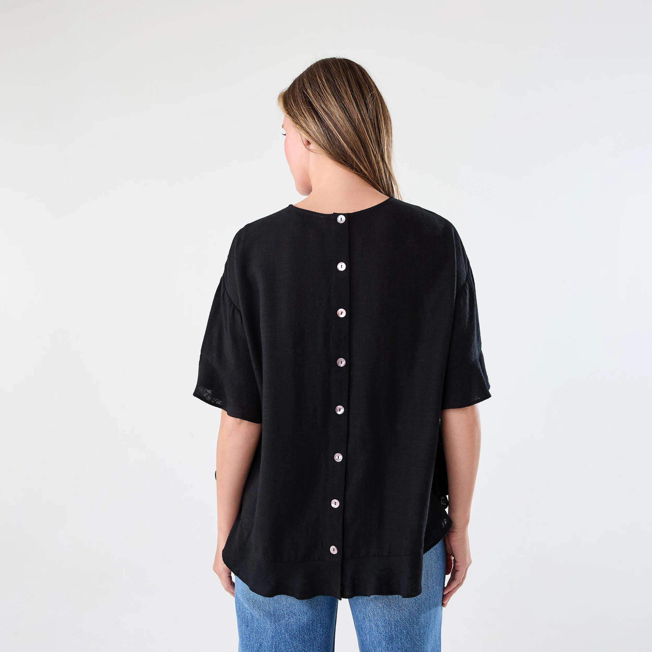 3 Short Sleeve Button Back Relaxed T-shirt Black, 3 of 7