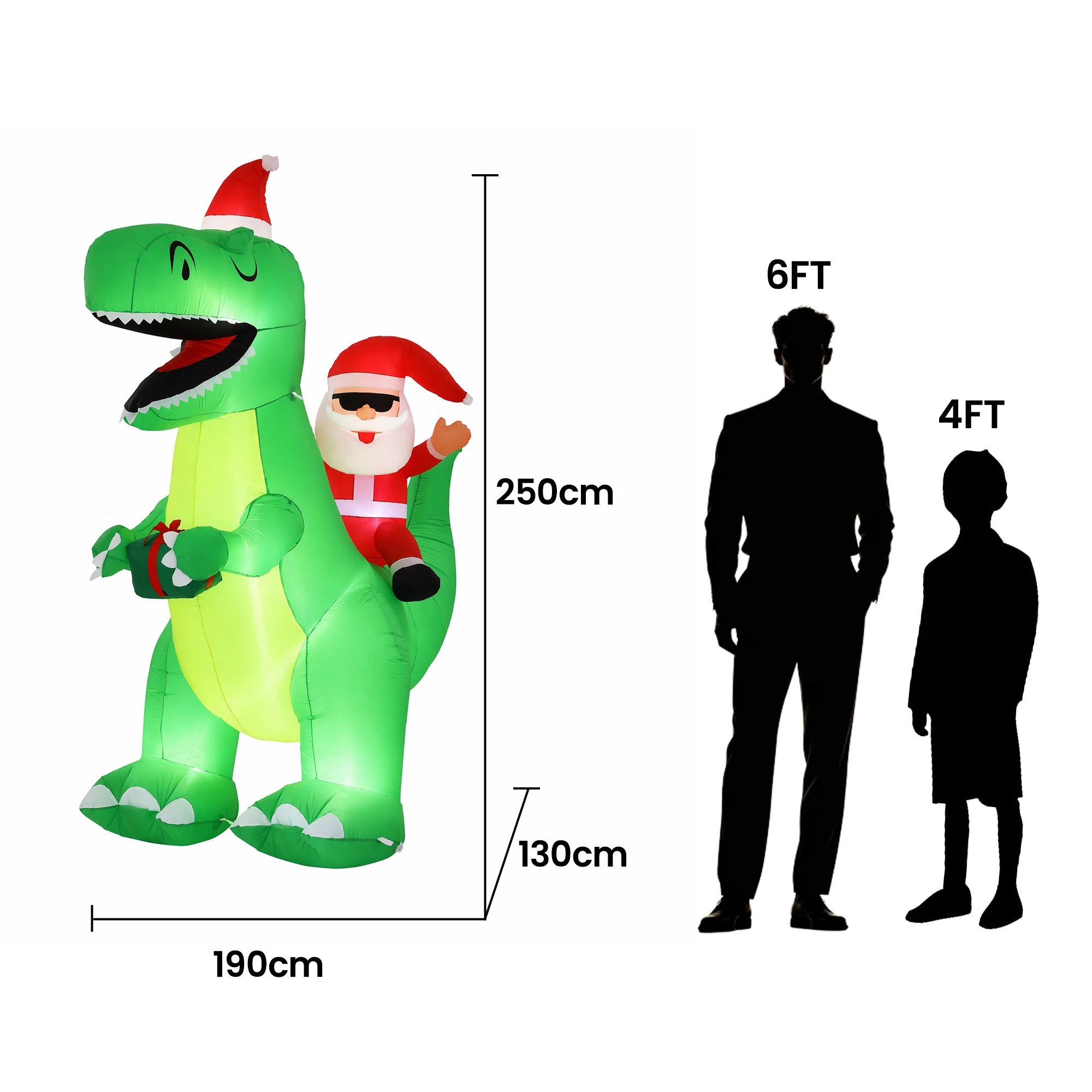 3 Jingle Jollys Christmas Inflatable Dinosaur 2.5M Illuminated Decorations - Multi, 3 of 9