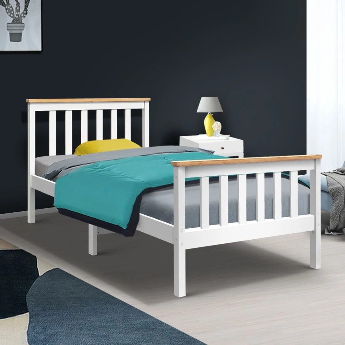 7 Artiss Bed Frame Single Size Wooden  PONY - White, 7 of 9