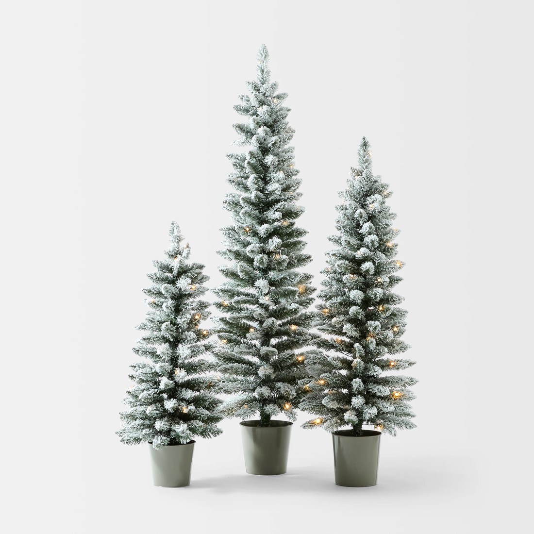 1 Set of 3 Snowy Prelit Potted Christmas Tree, 1 of 7