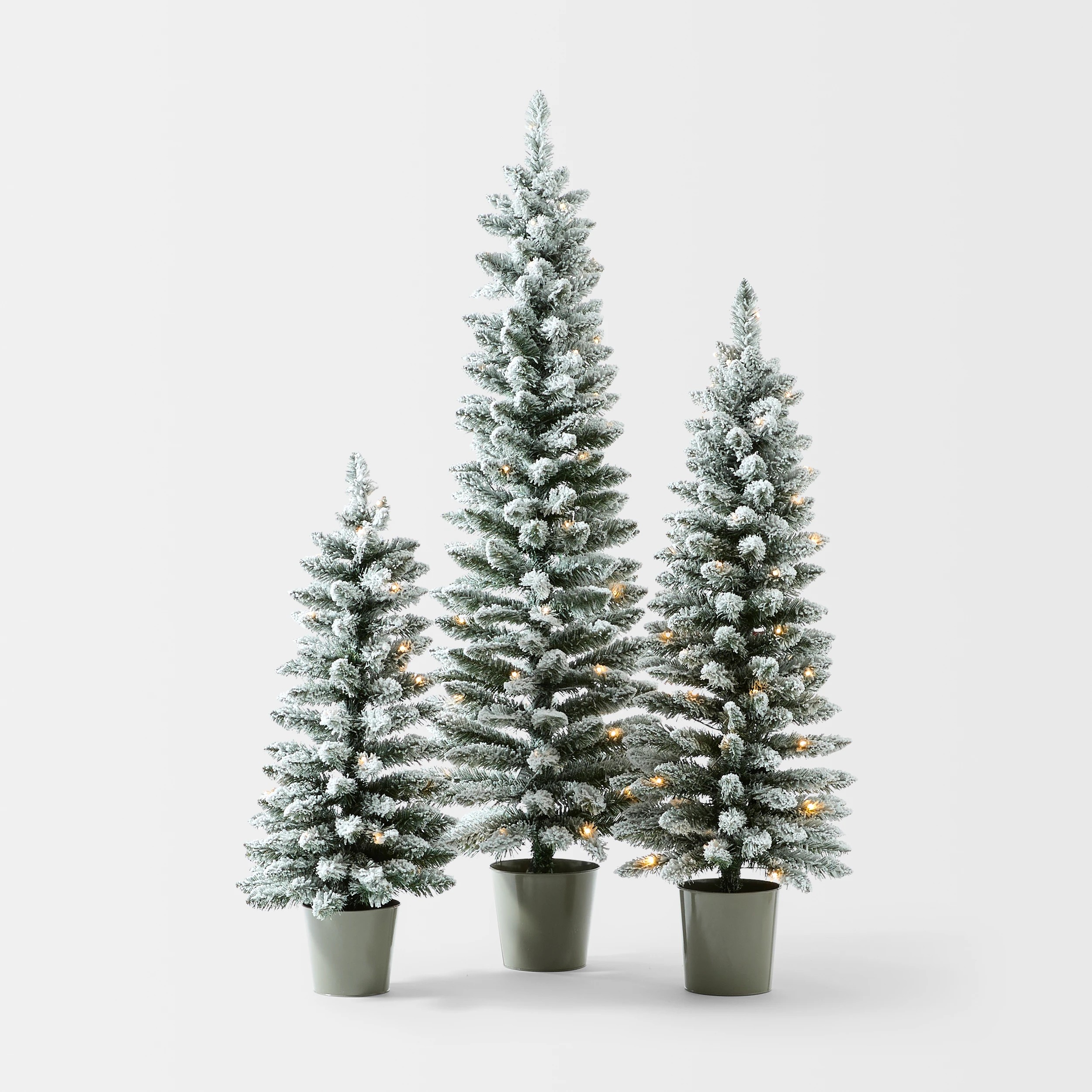1 Set of 3 Snowy Prelit Potted Christmas Tree, 1 of 7