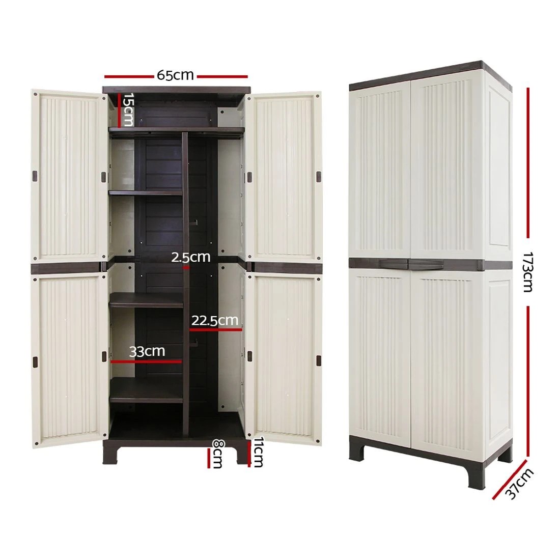 4 Gardeon Outdoor Storage Cabinet Box 173cm Lockable Cupboard Sheds Garage Adjustable - Beige, 4 of 10