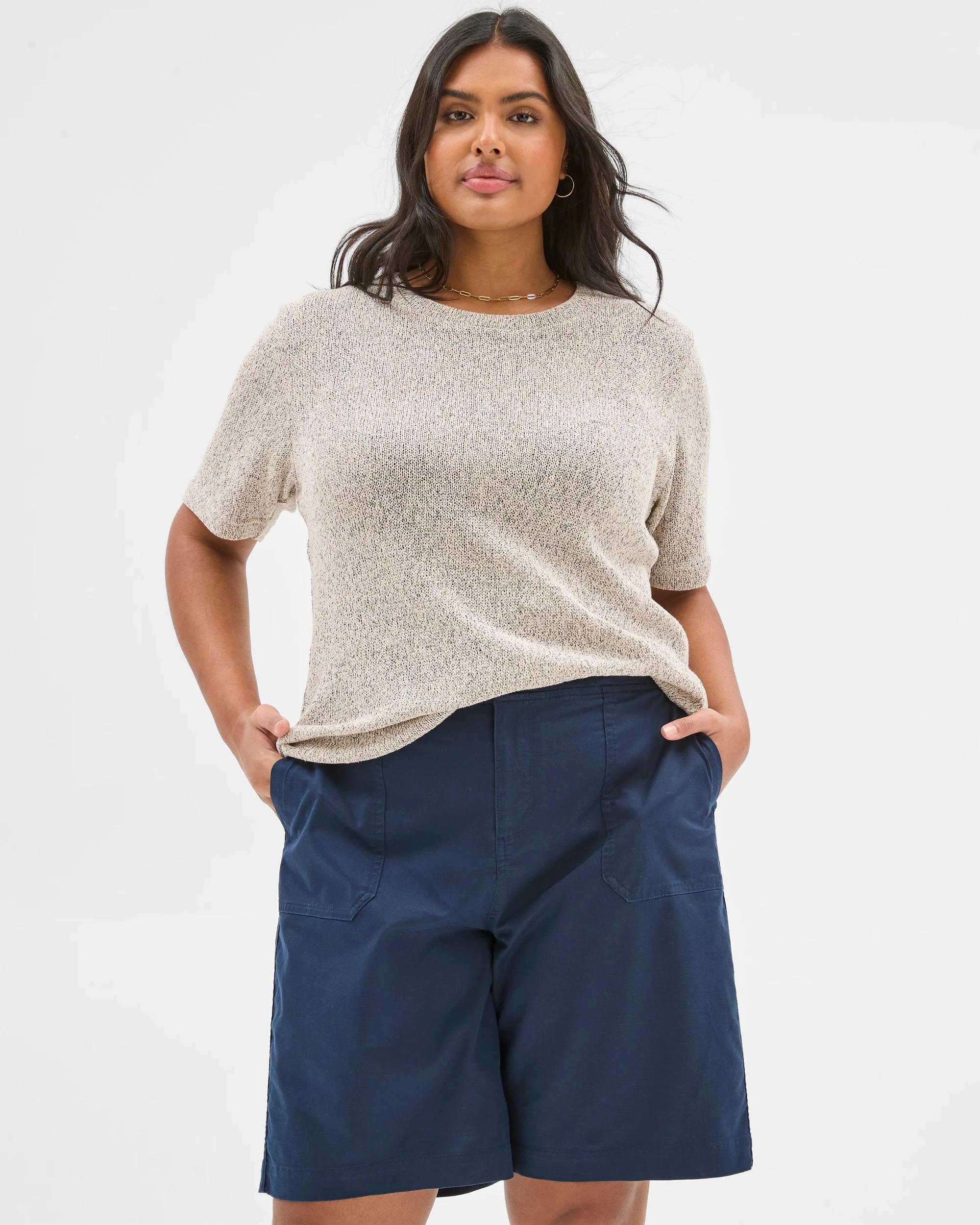 1 Target Plus Size Stretch Twill Pull On Bermuda Shorts NAVY BLUE, 1 of 5