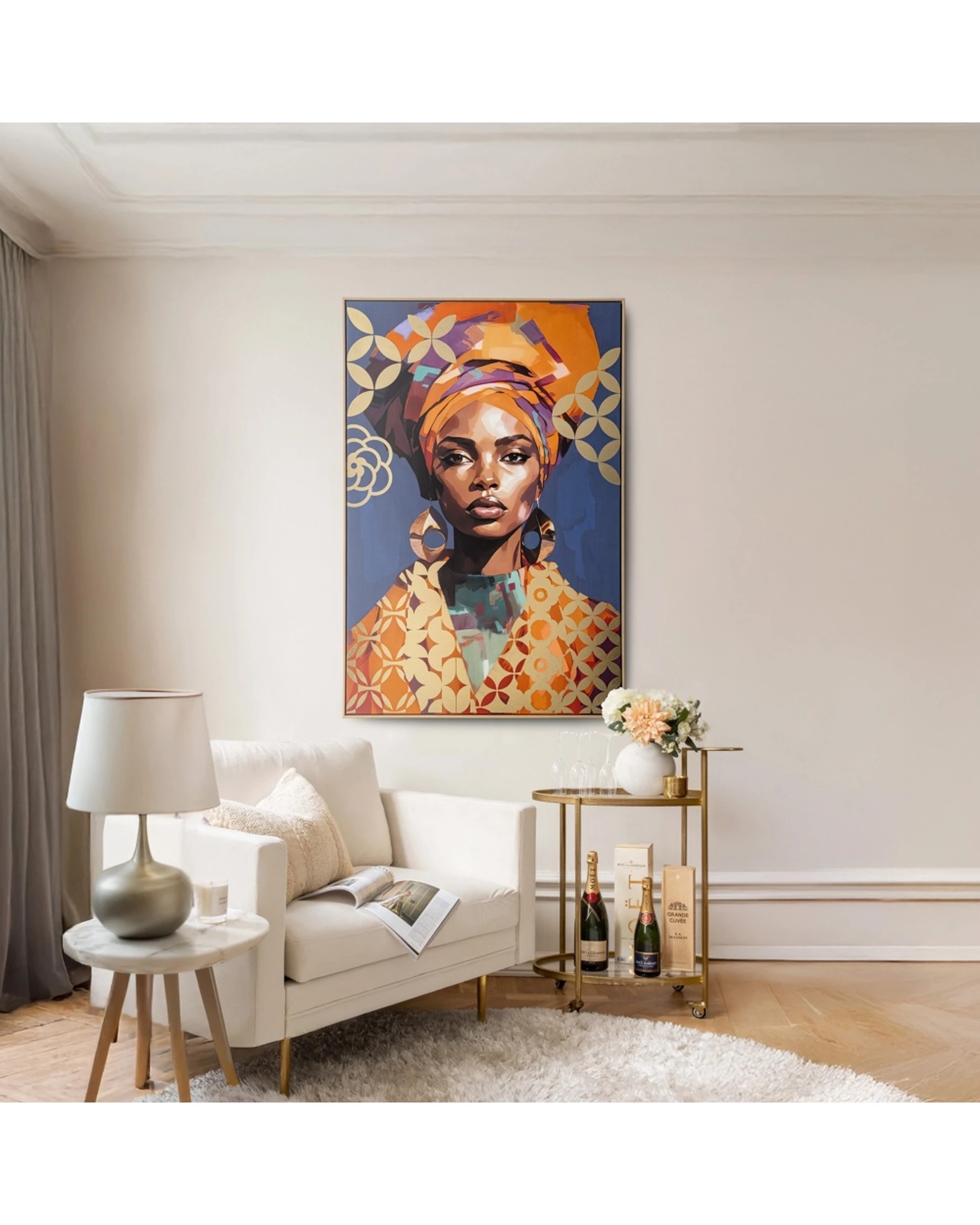 3 Urban Style Brushmarks Gold Foiled Canvas Artwork Print Woman 825x1225mm - Blue, 3 of 7