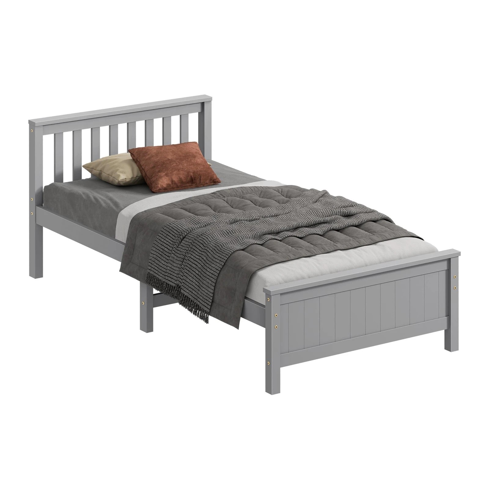 1 Alfordson Bed Frame Wooden King Single Slatted Headboard Timber Fabiano - Grey, 1 of 10