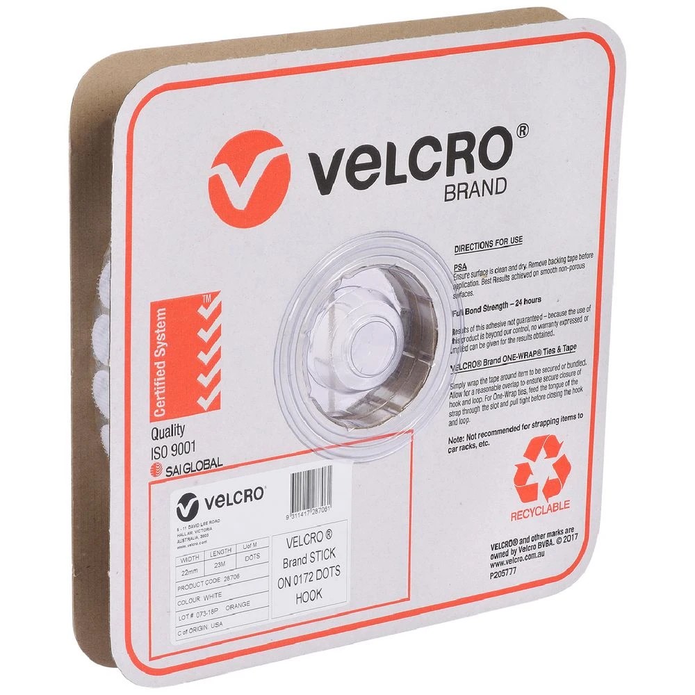 1 VELCRO Brand Hook Only Dots 22mm White 900 Pack, 1 of 1
