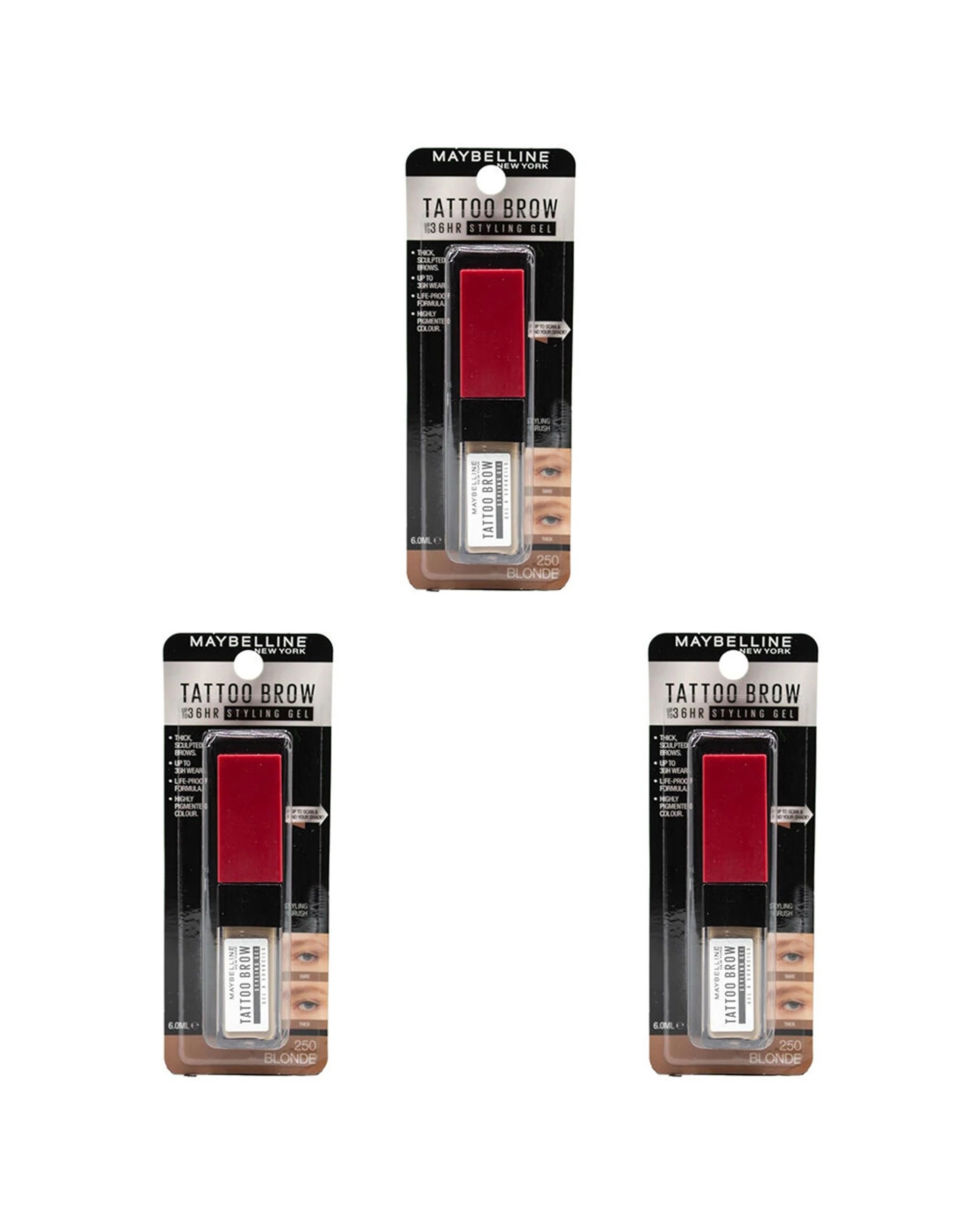 1 Maybelline 3PK Tattoo Brow 36hr Styling Gel Waterproof Sweat Proof - Multi, 1 of 3
