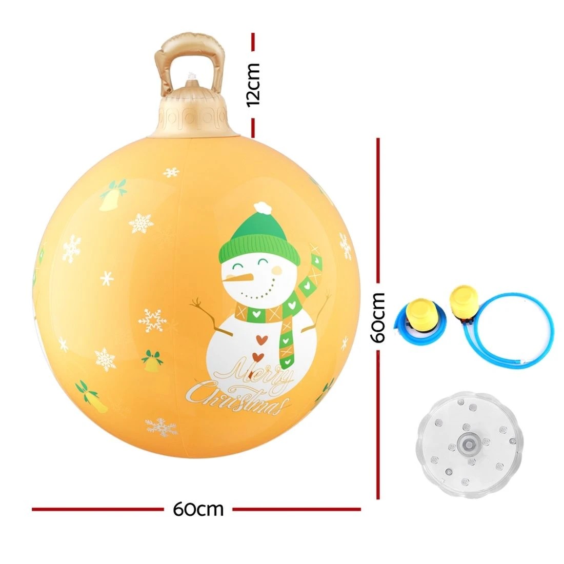 1 Jingle Jollys Christmas Inflatable Ball 60cm Led Illuminated Snowman Xmas Decor - Gold, 1 of 6