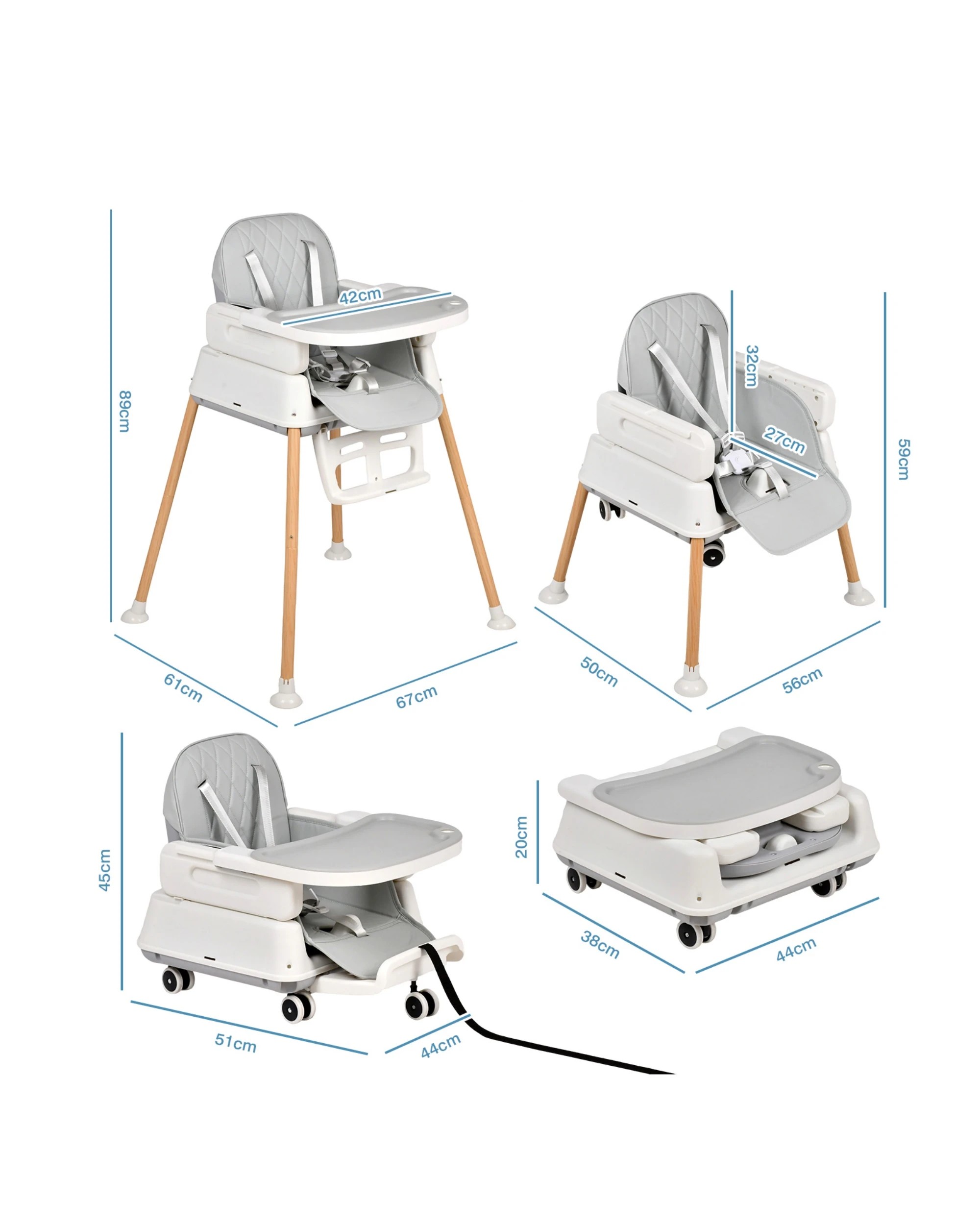 2 Advwin  Baby High Chair Portable Foldable Infant Dining Seat - Grey, 2 of 9