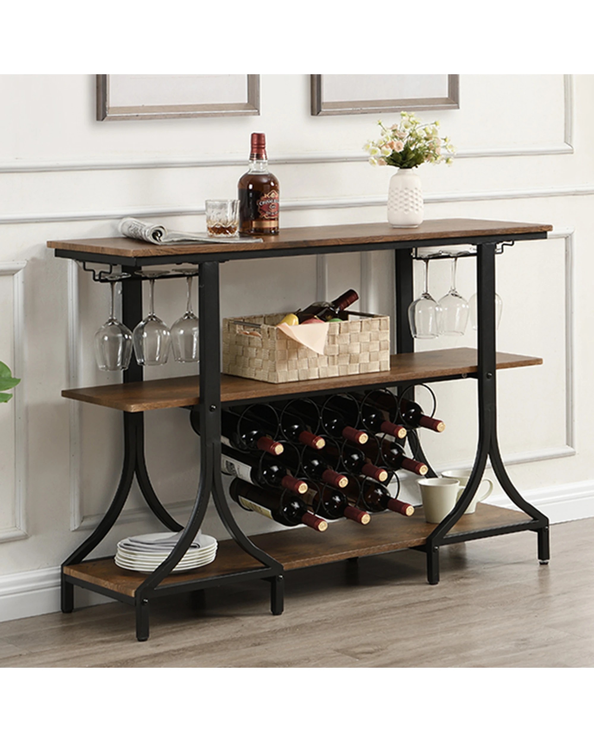 2 IHOMDEC 3-Tier Wine Rack with 12 Bottle Holder - Brown, 2 of 9