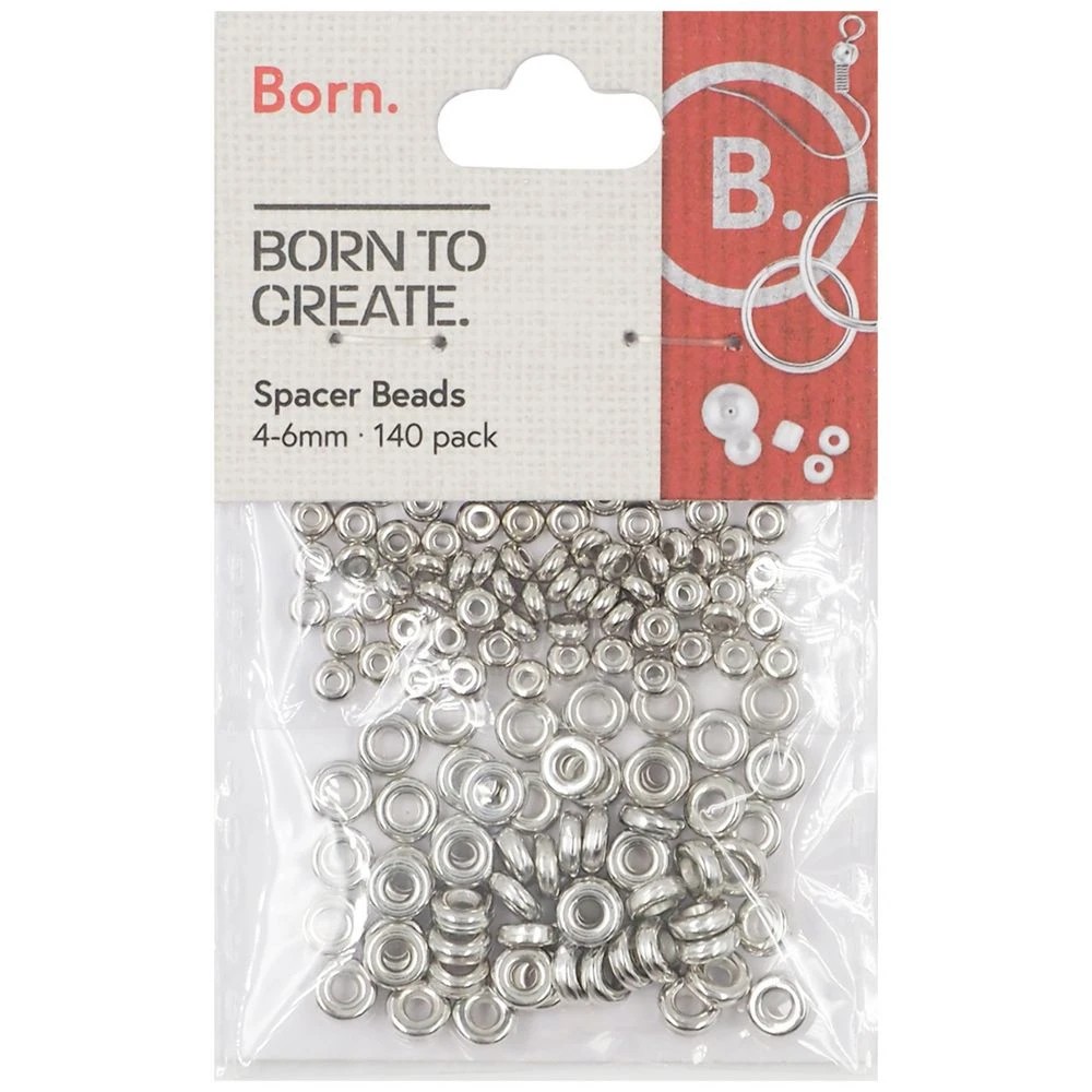1 Born Metal Spacer Beads Silver 4-6mm 140 Pack, 1 of 1