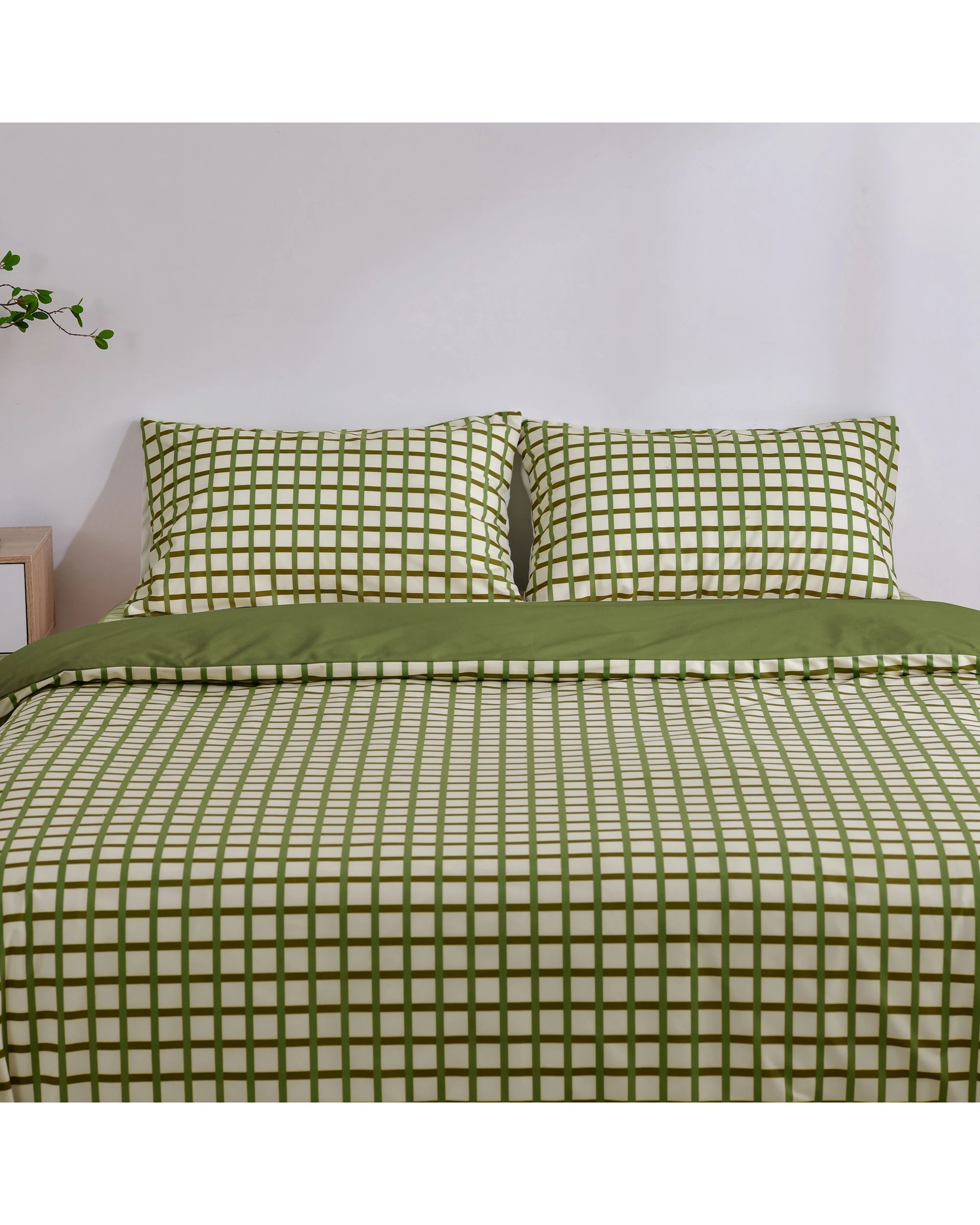 3 Dreamaker Micro Flannel Reversible Grid Quilt Cover Set - Double Bed - Olive, 3 of 9