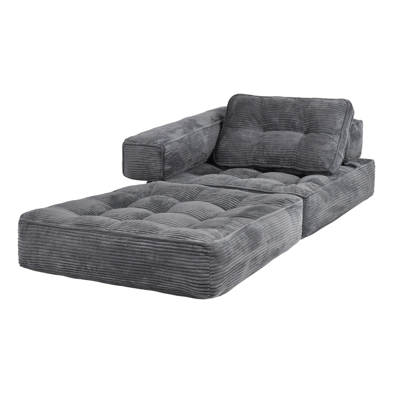 4 Advwin Folding Sofa Bed 3-in-1 Convertible Sleeper Chair with L-Shaped Armrest & Pillow Lazy Floor Sofa - Grey, 4 of 4