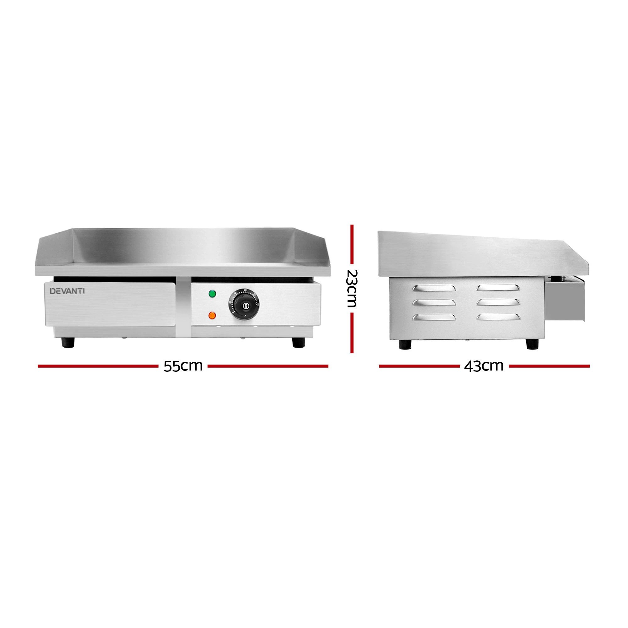 3 Devanti Commercial Electric Griddle 55cm BBQ Grill Plate - Silver, 3 of 10