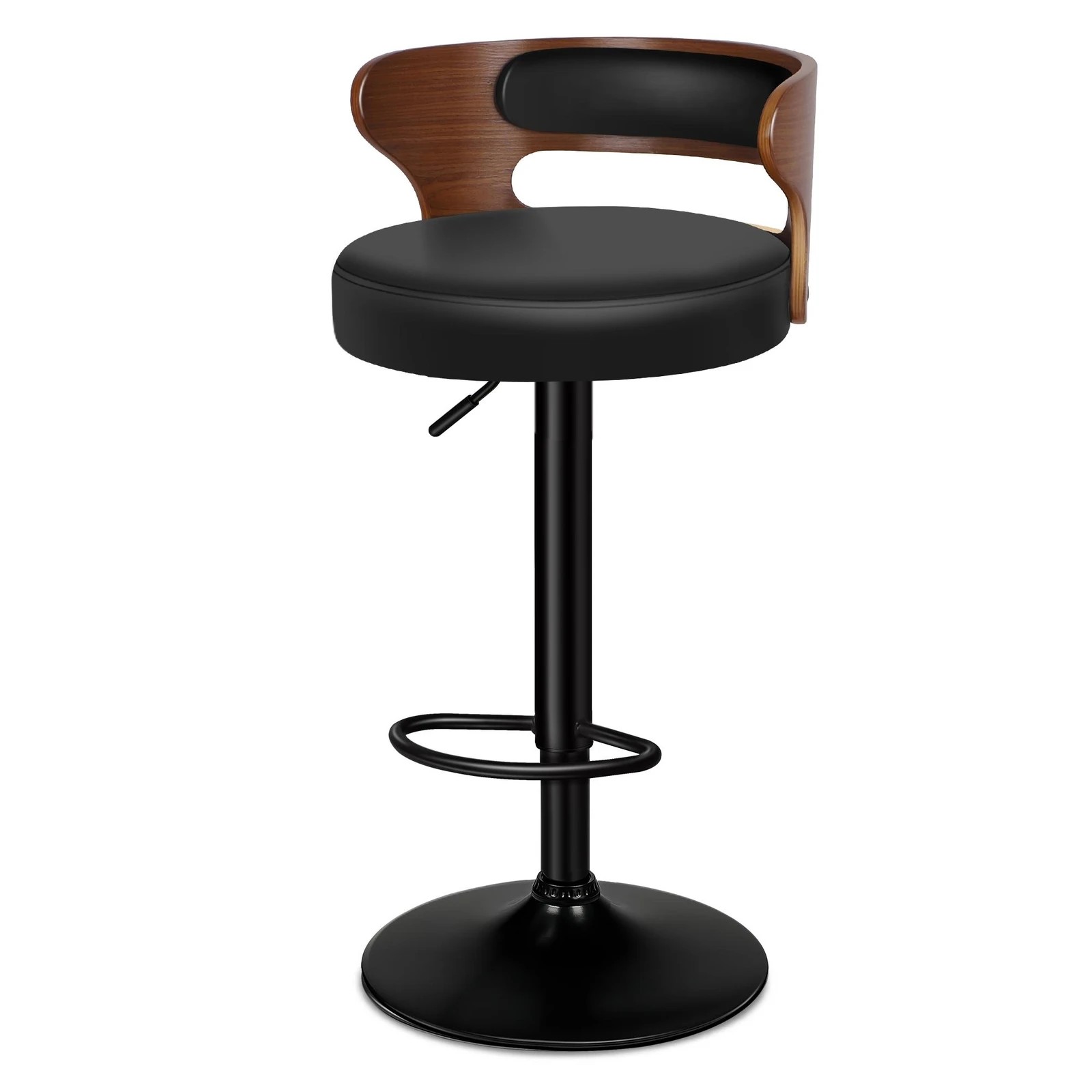 3 Alfordson 2x Bar Stool Kitchen Swivel Chair Wooden Leather Gas Lift - Black, 3 of 9