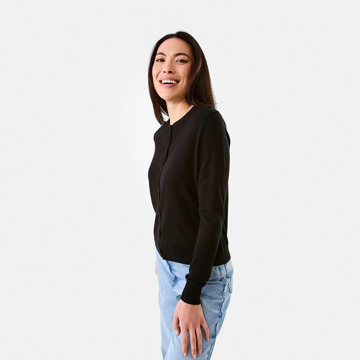 2 Lightweight Crew Neck Cardigan Black, 2 of 5
