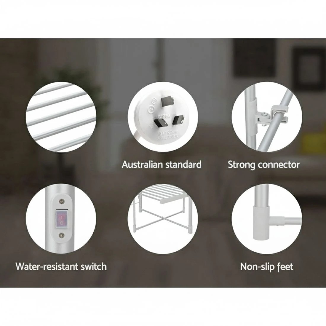 5 Devanti Electric Heated Towel Rail Rack 30 Bars Foldable Clothes Dry - Silver, 5 of 6