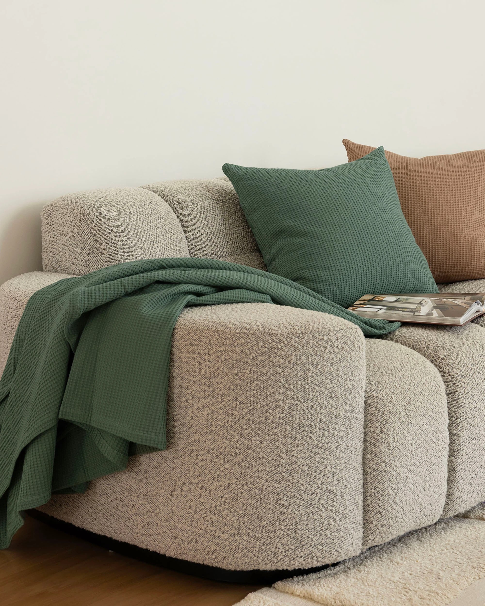 1 Bambury Milo Cotton Soft Waffle Textured Throw Juniper - Green, 1 of 5